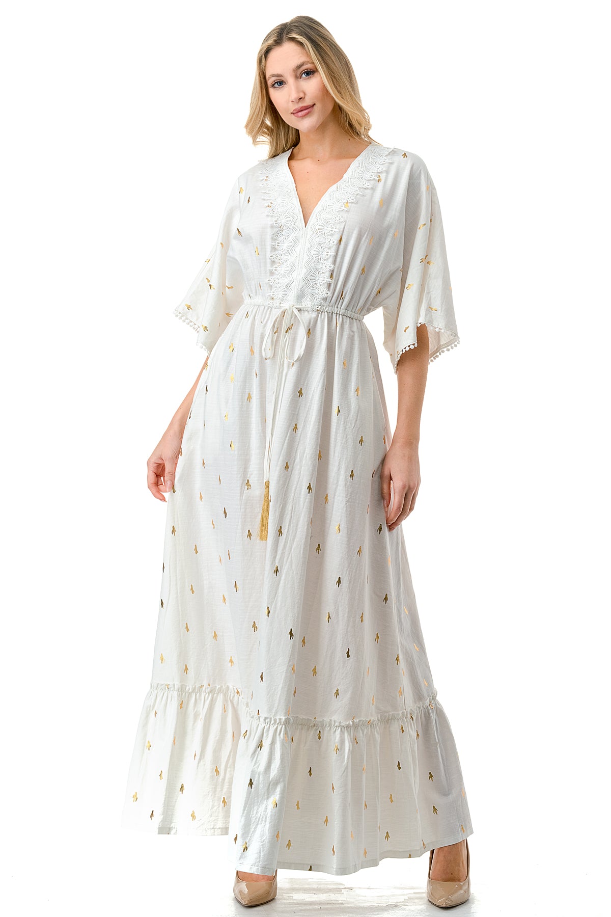 White/Gold Tie Waist Maxi Solitaire White/Gold Tie Waist Maxi Solitaire