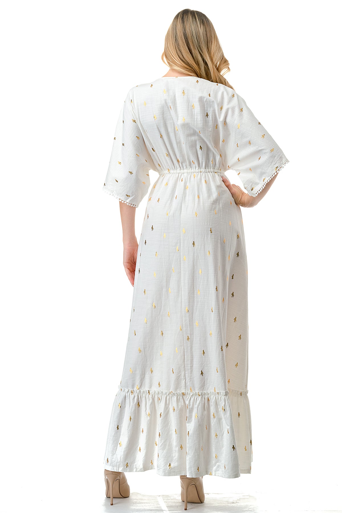 White/Gold Tie Waist Maxi