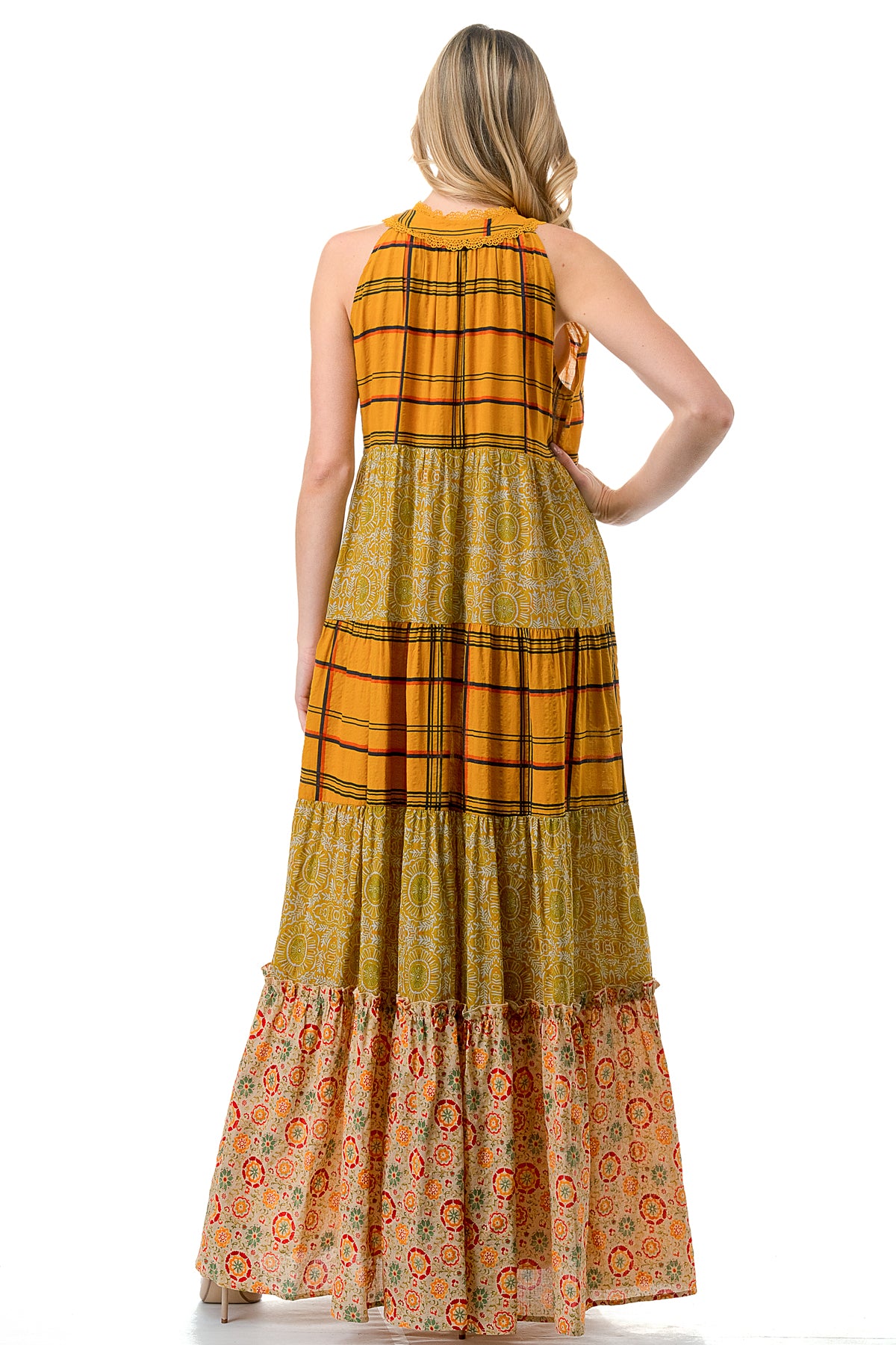 Mustard Twin Printed Sleeveless Maxi Dress
