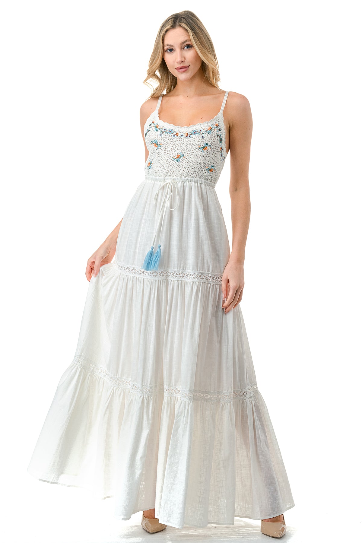 Ivory/Multi Crochet Top Maxi Dress Ivory/Multi Crochet Top Maxi Dress