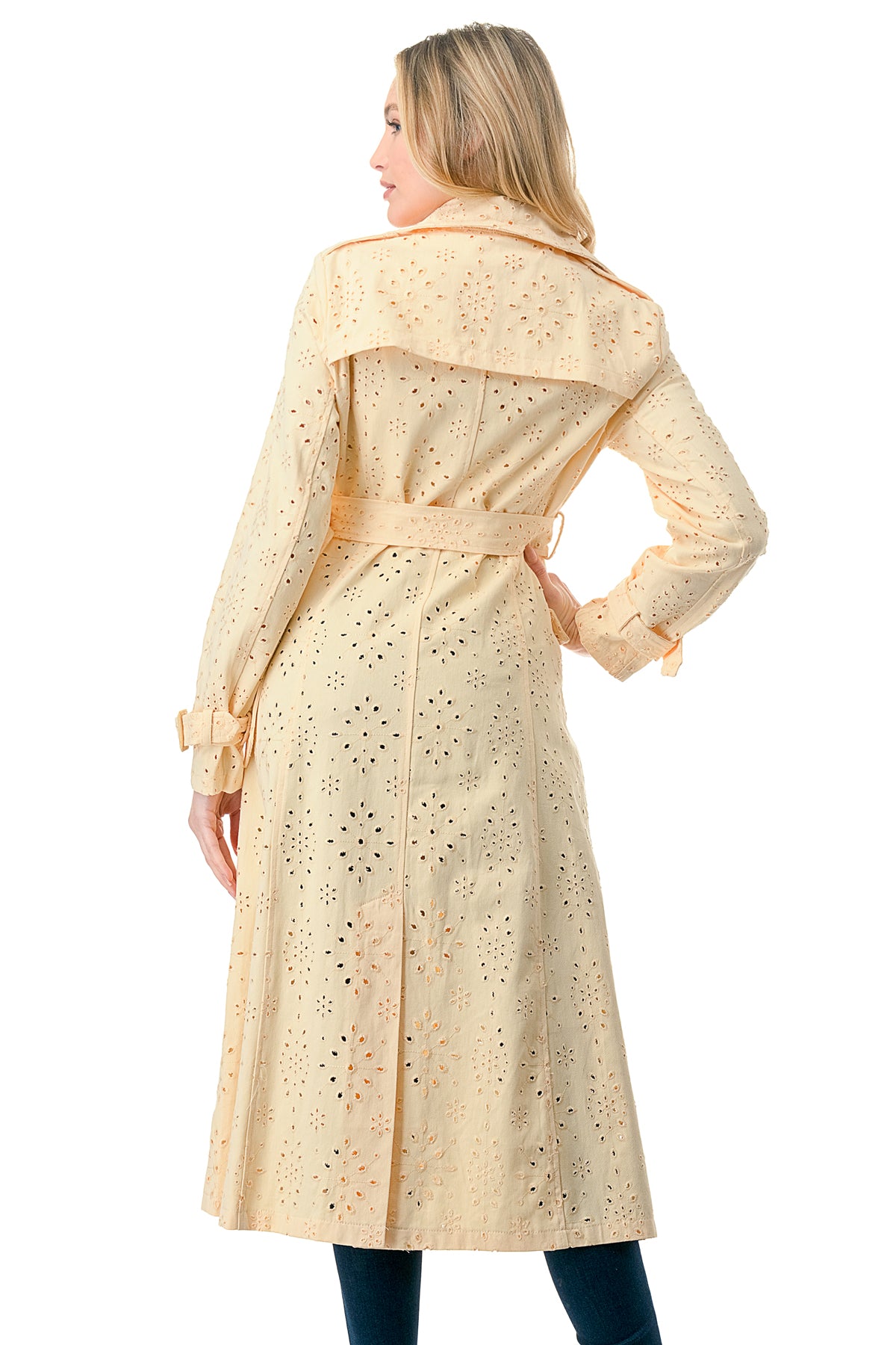 Soft Yellow Denim Eyelet Trench Jacket