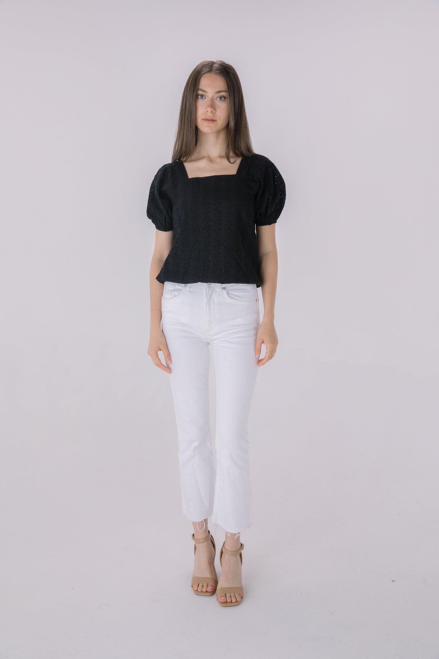 Black Eyelet Square Neck Blouse