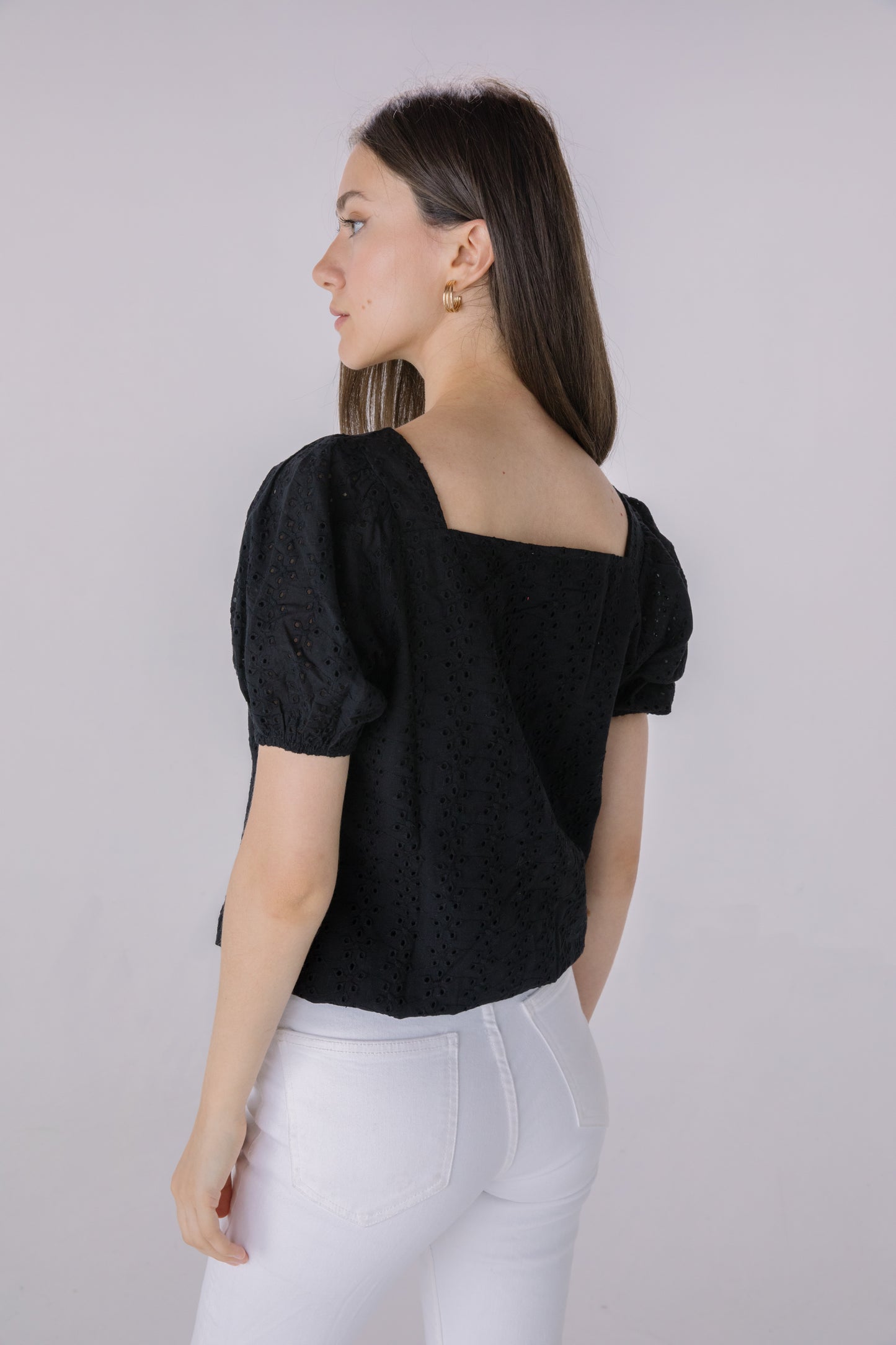Black Eyelet Square Neck Blouse