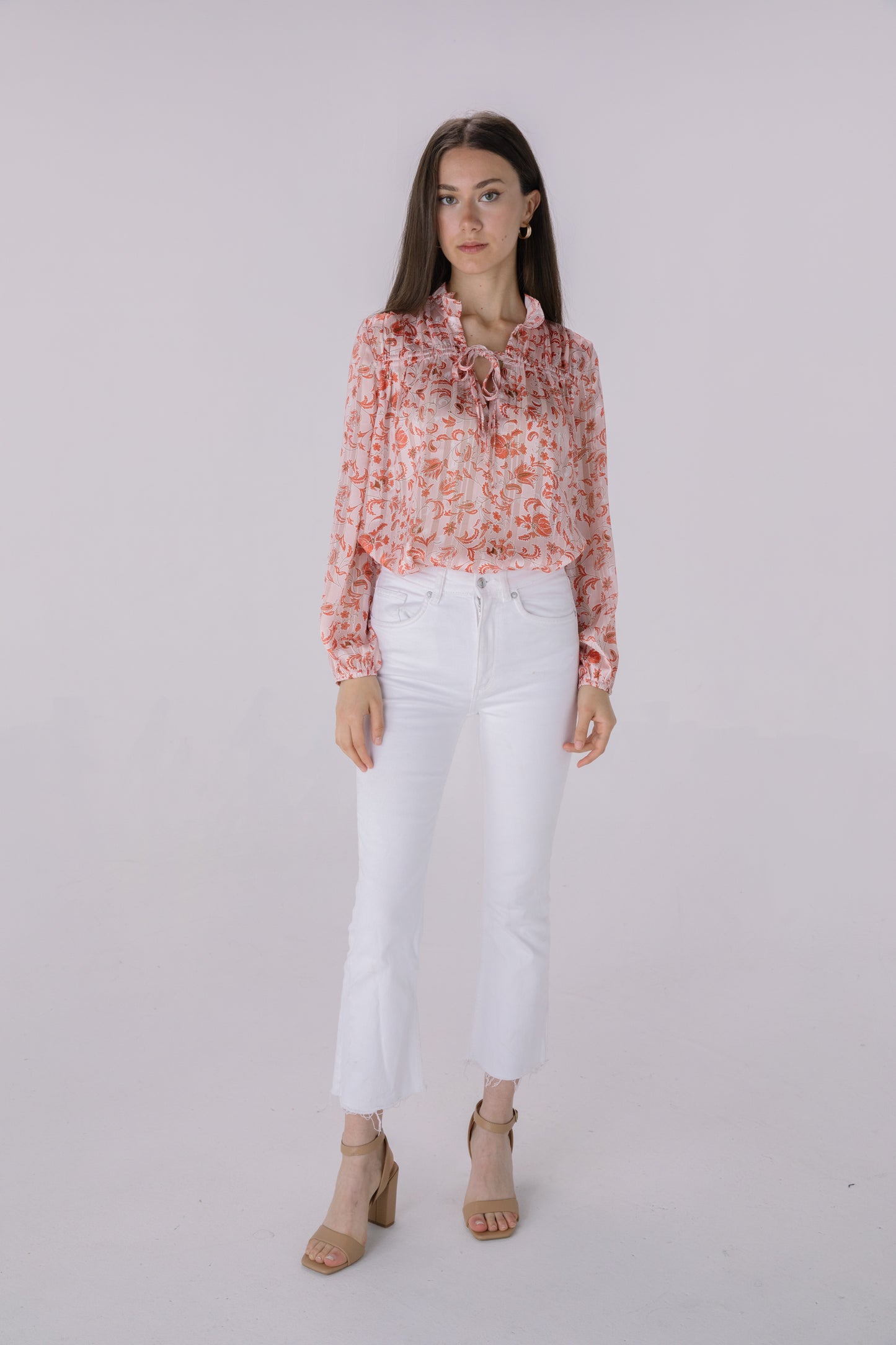 Red Floral Stripe Printed Tunnel Blouse