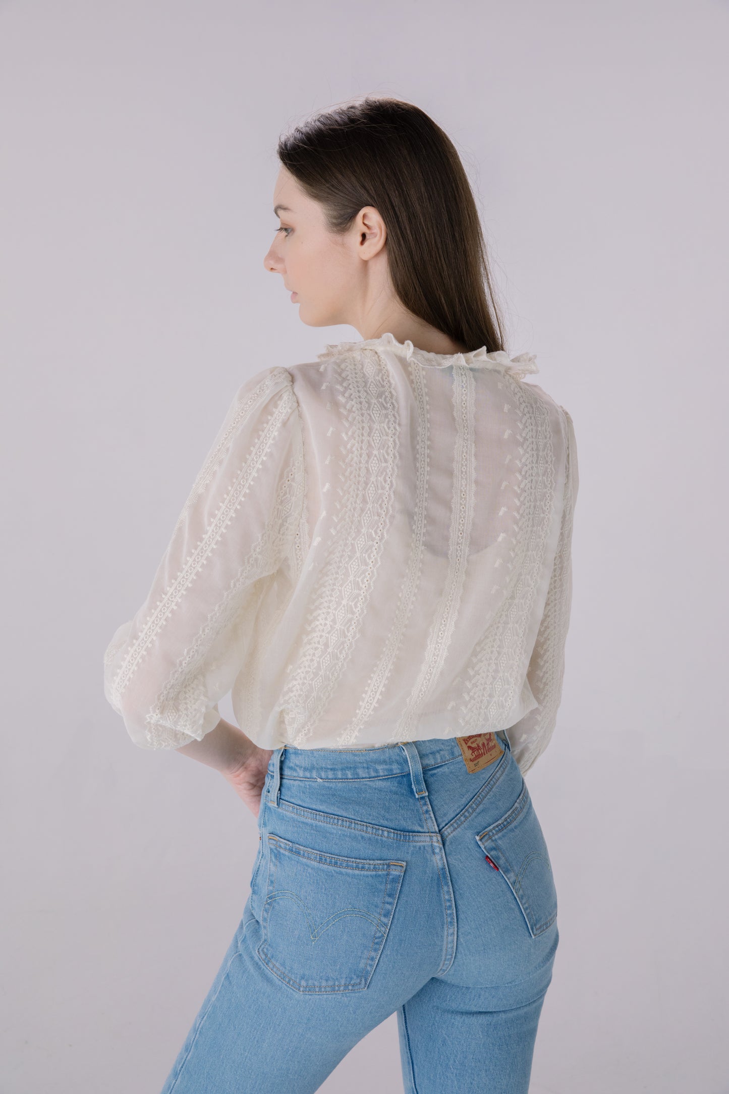 Beige Tonal Embroidered Chiffon Blouse