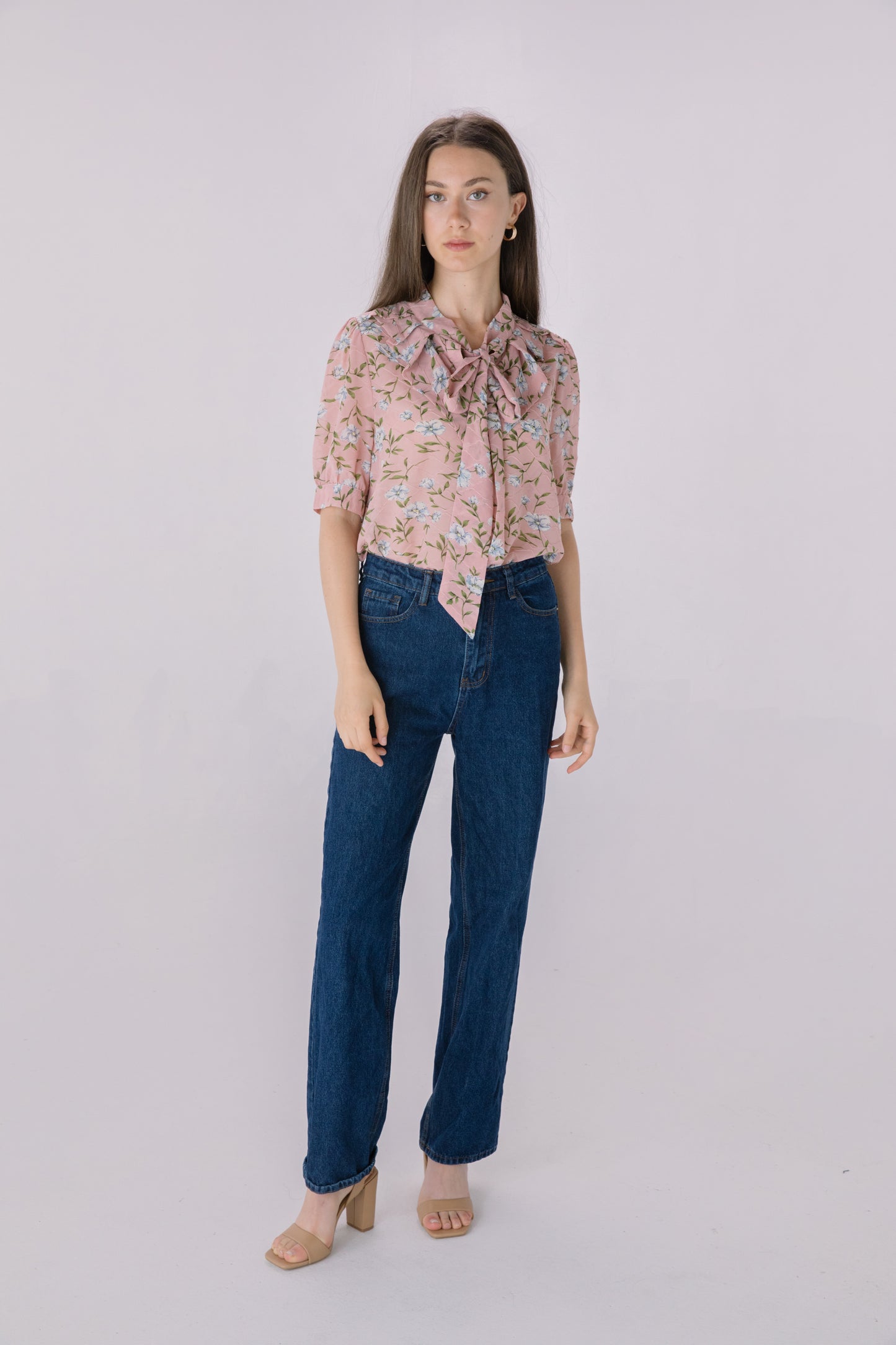 Floral Printed Chiffon Pussybow Blouse