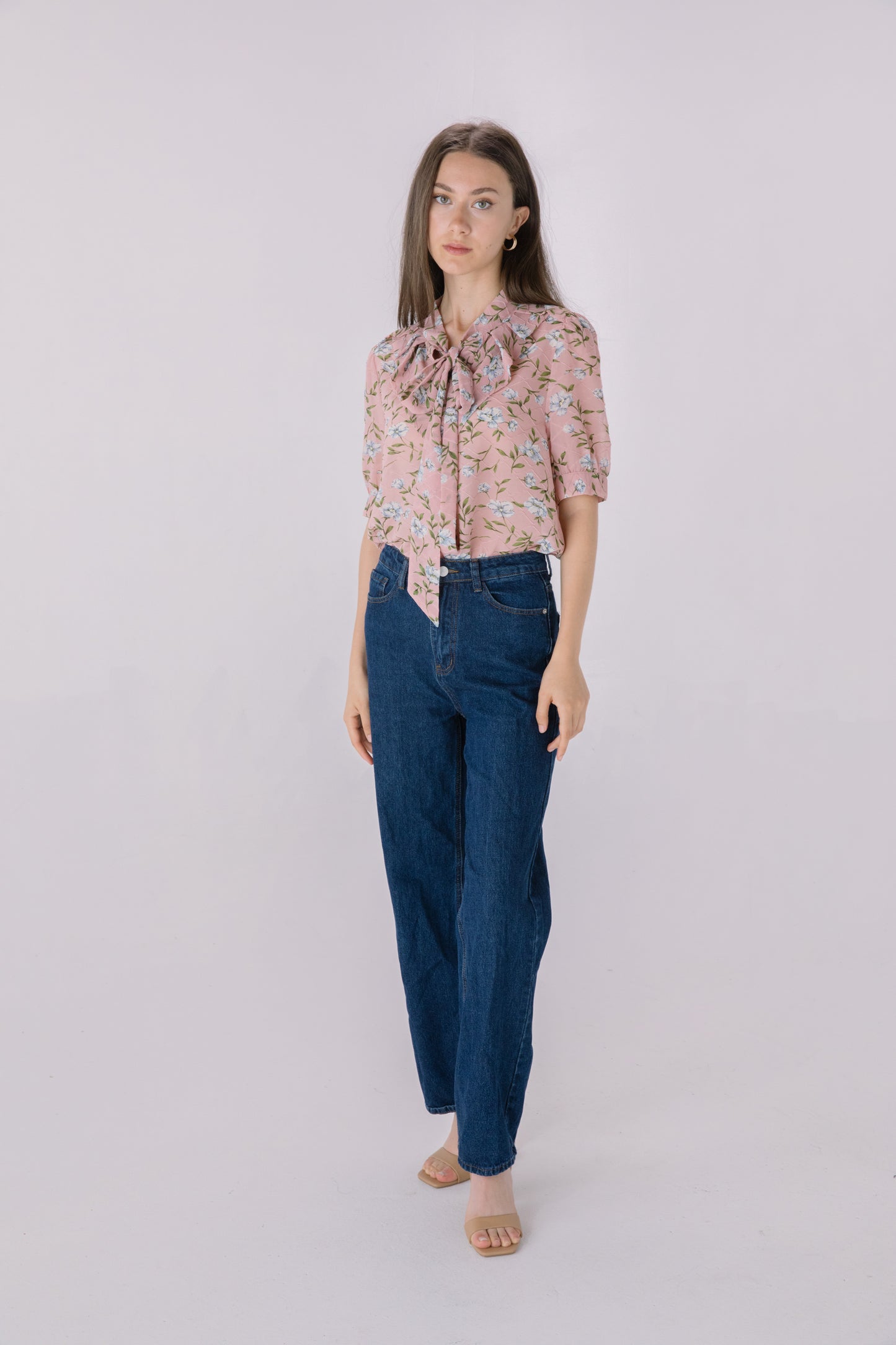 Floral Printed Chiffon Pussybow Blouse