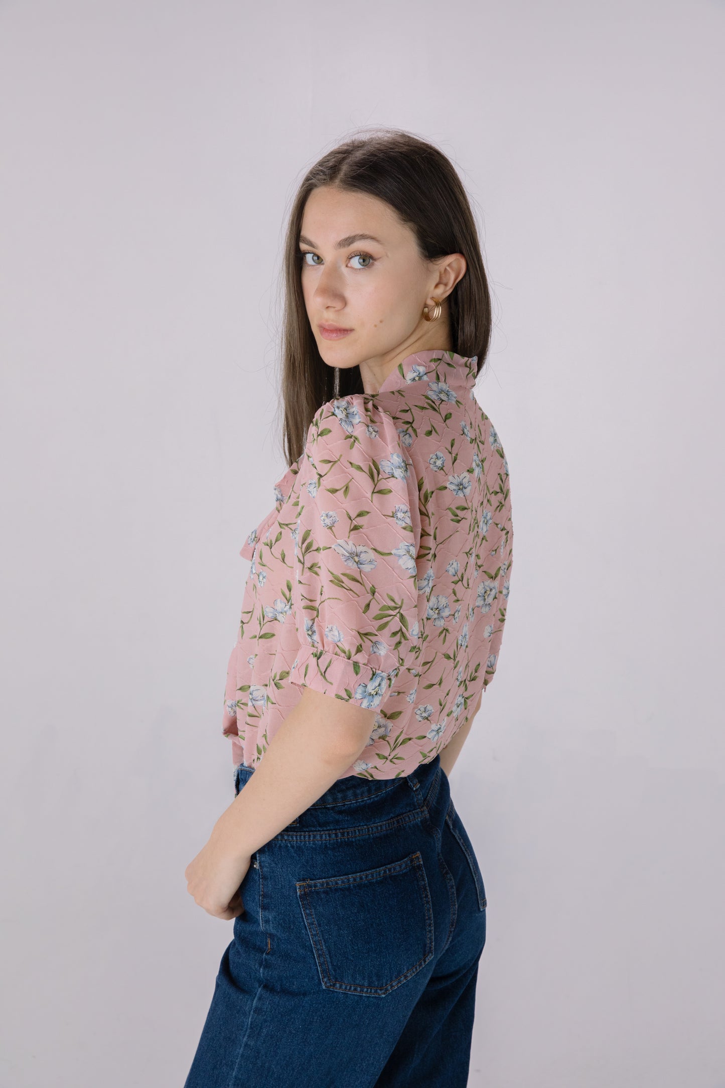 Floral Printed Chiffon Pussybow Blouse
