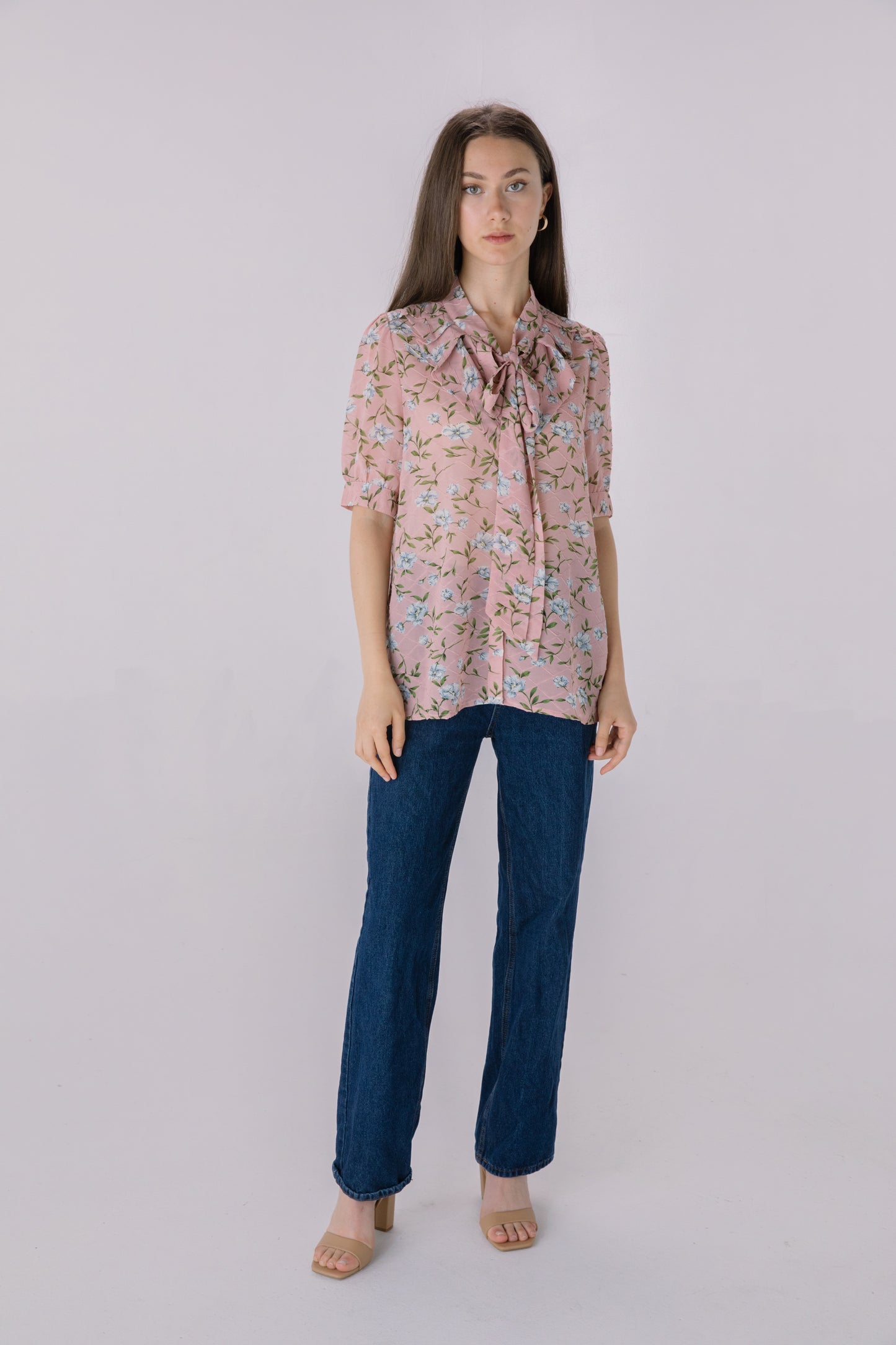 Floral Printed Chiffon Pussybow Blouse