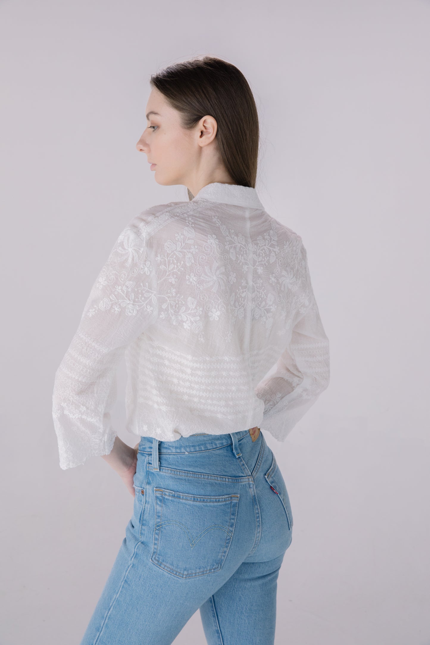 Ivory Tonal Embroidered Button Down