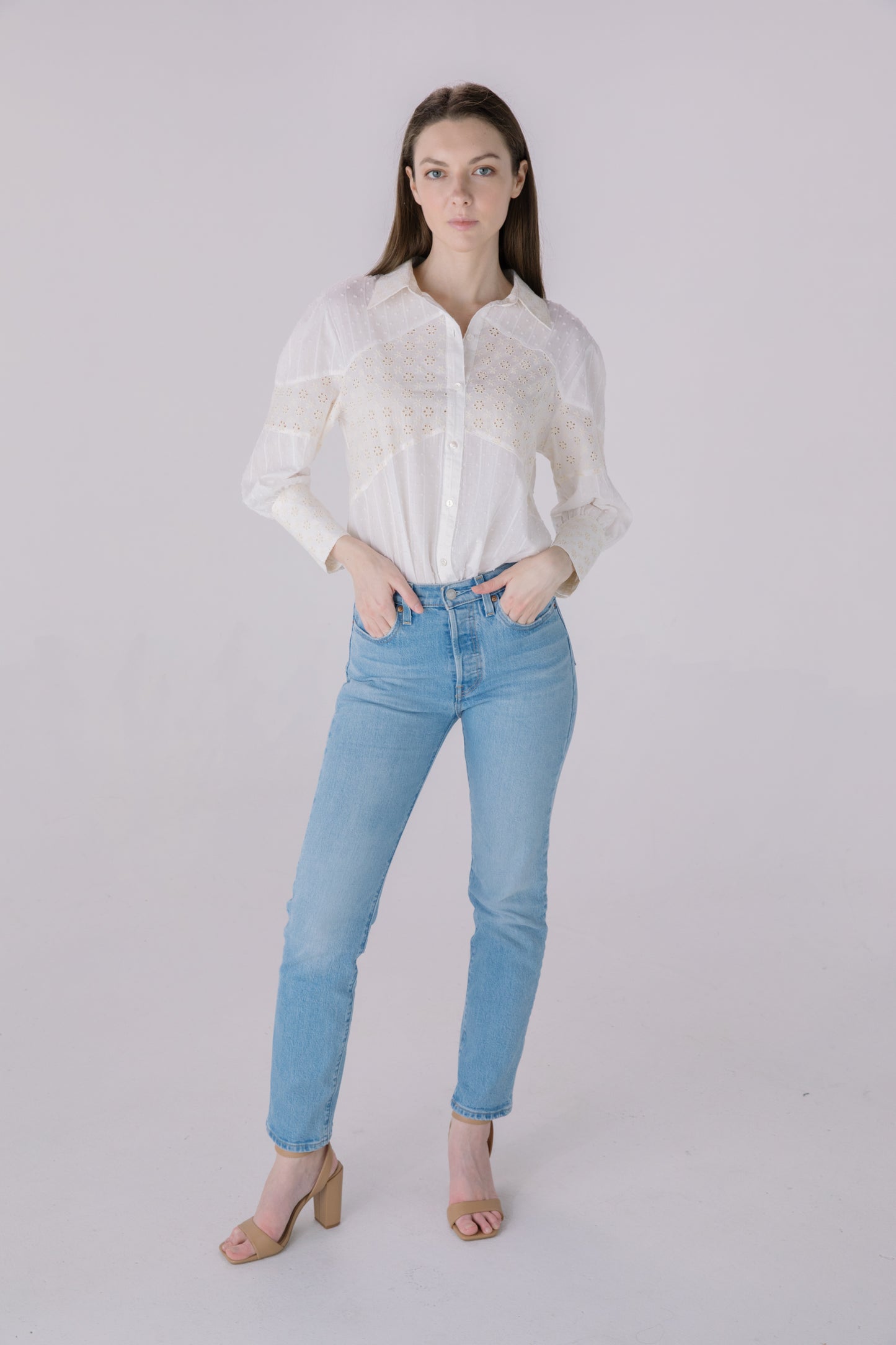Ivory Mixed Media Button Down