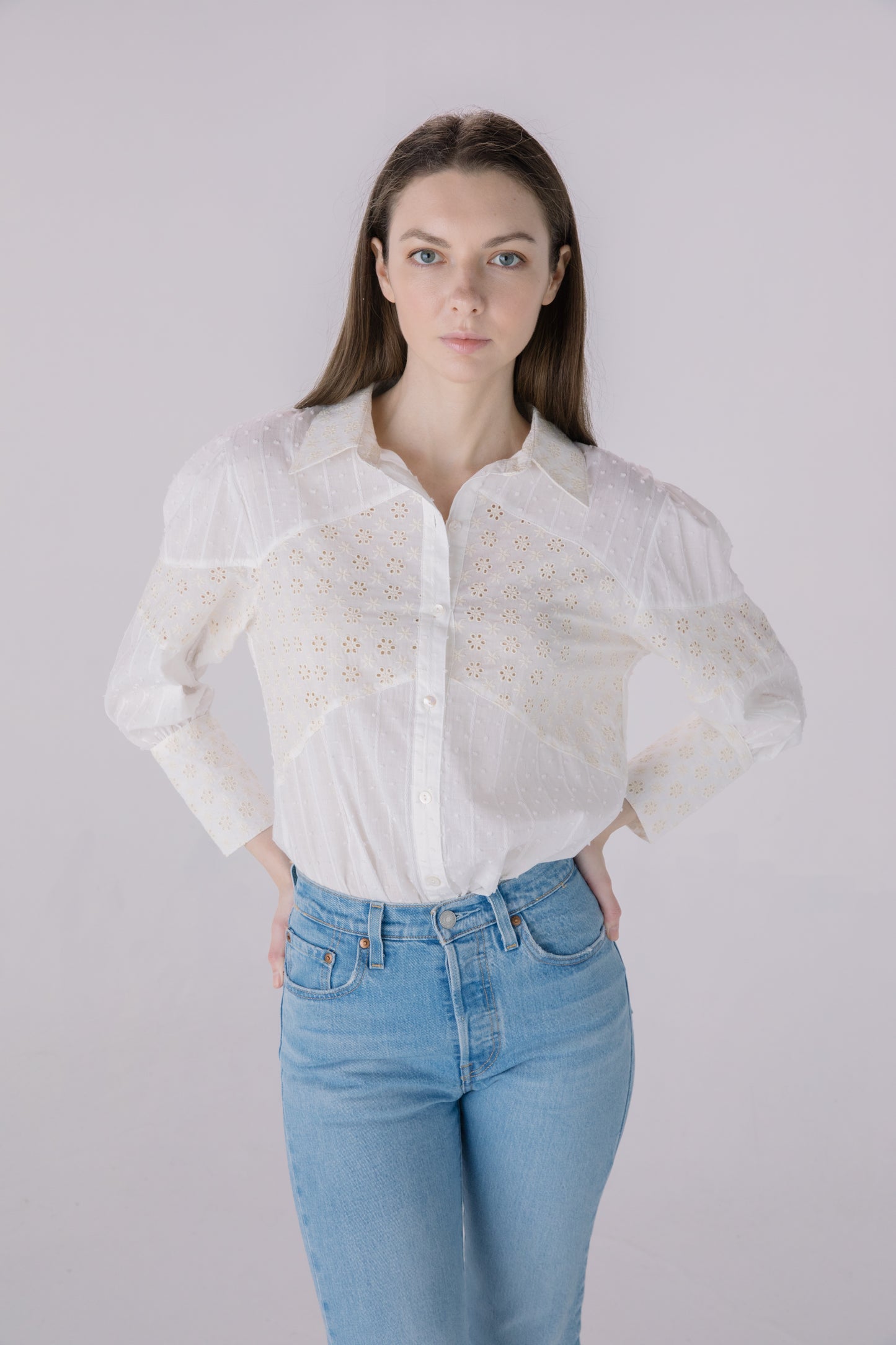 Ivory Mixed Media Button Down