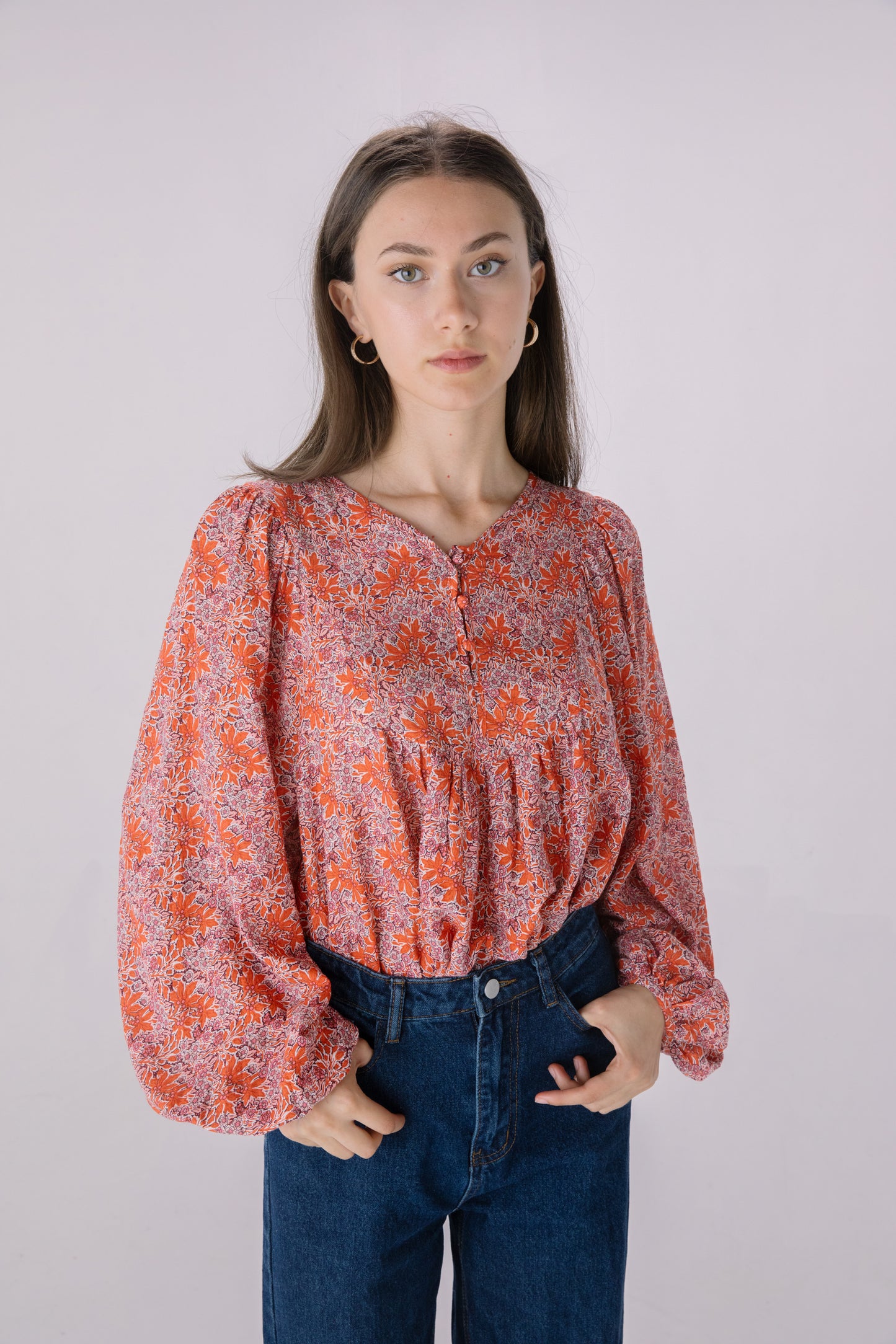 Raspberry Floral Printed Boho Top