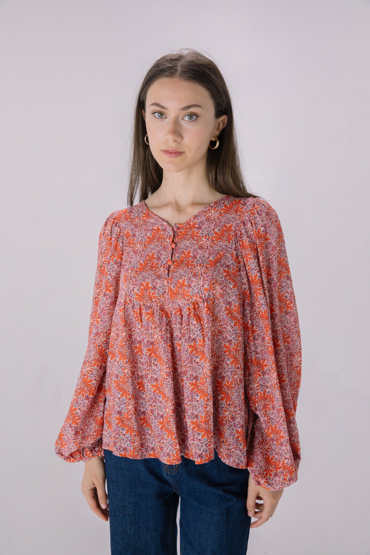 Raspberry Floral Printed Boho Top