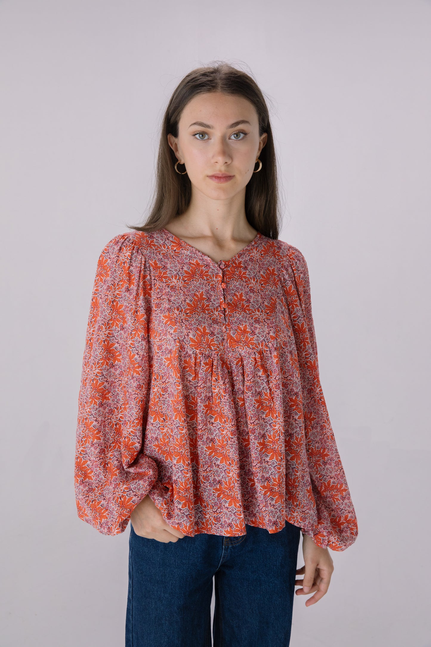 Raspberry Floral Printed Boho Top