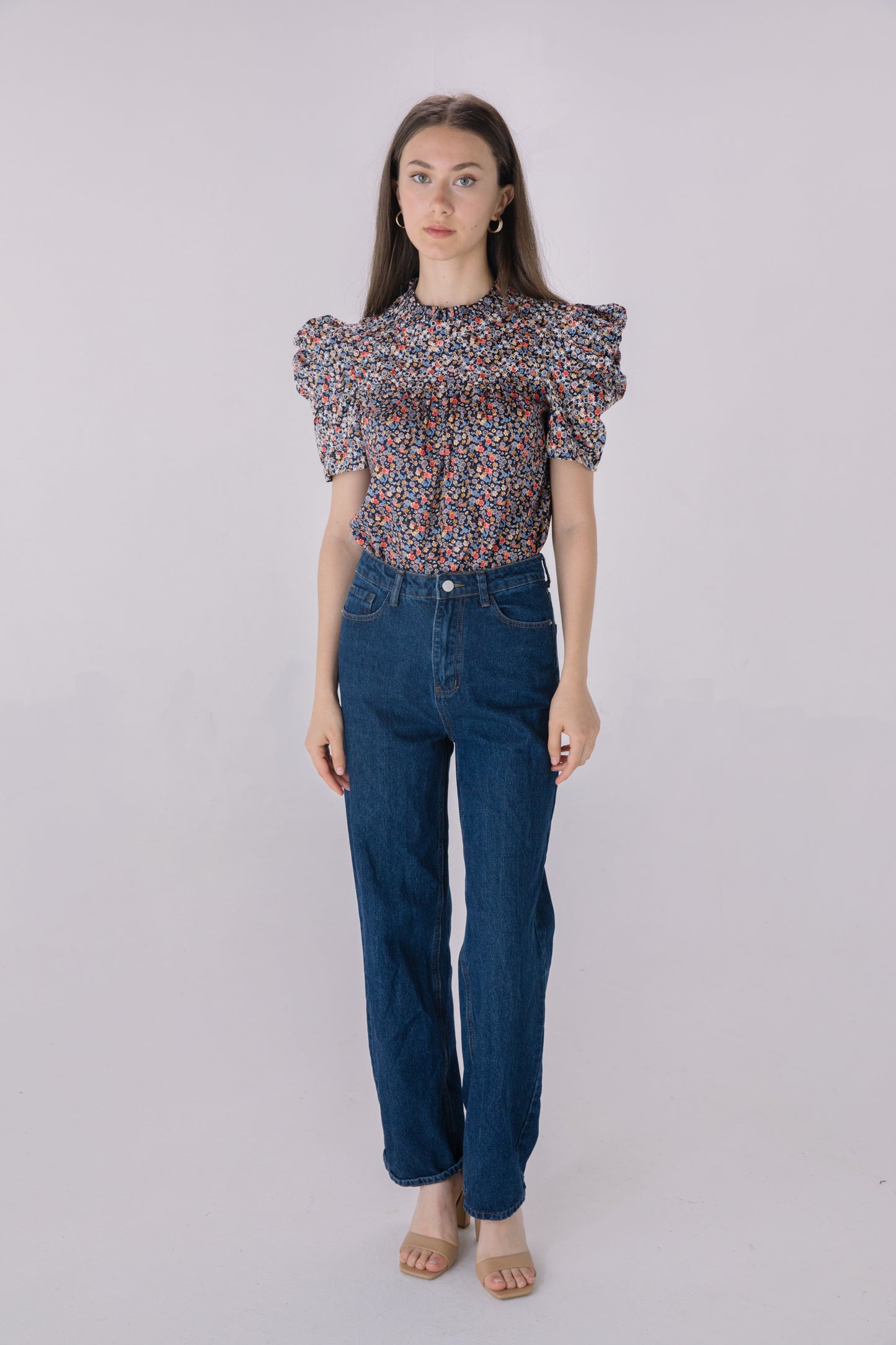Navy Floral Eyelet Blouse