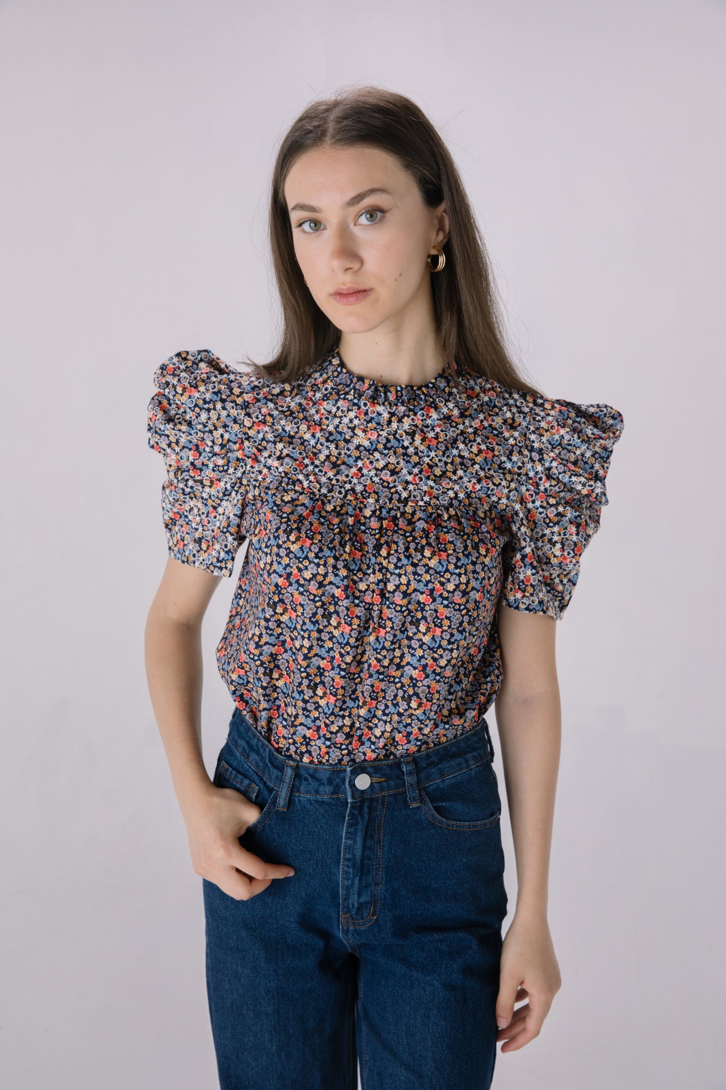 Navy Floral Eyelet Blouse