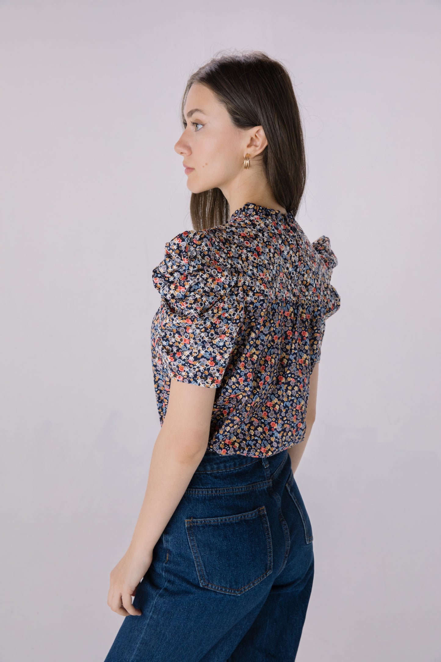 Navy Floral Eyelet Blouse