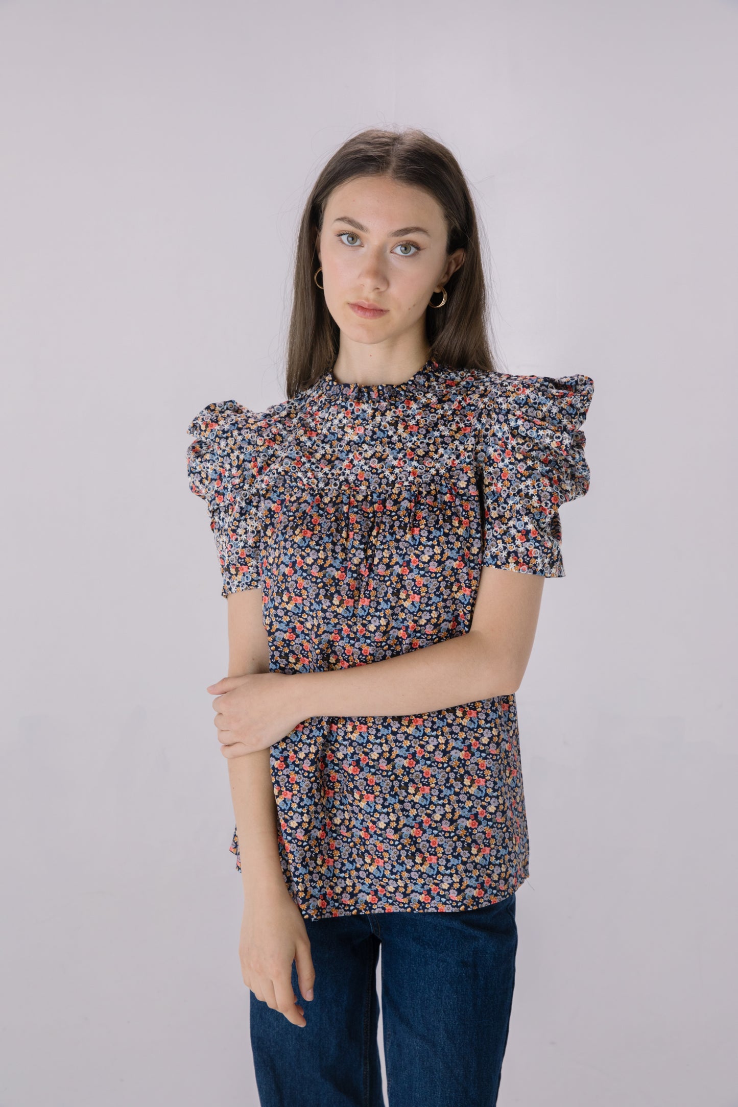 Navy Floral Eyelet Blouse