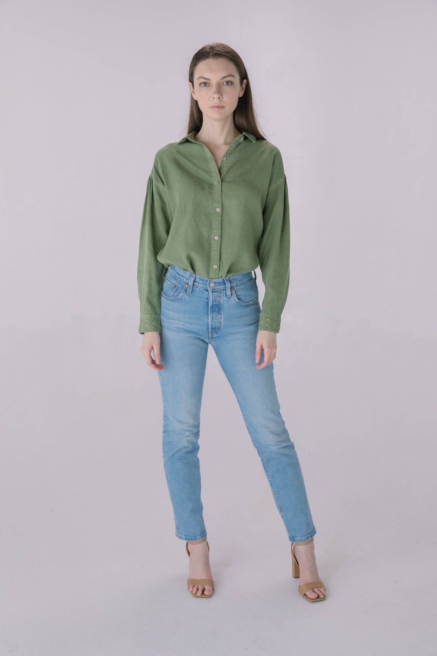 Olive Washed Button Down