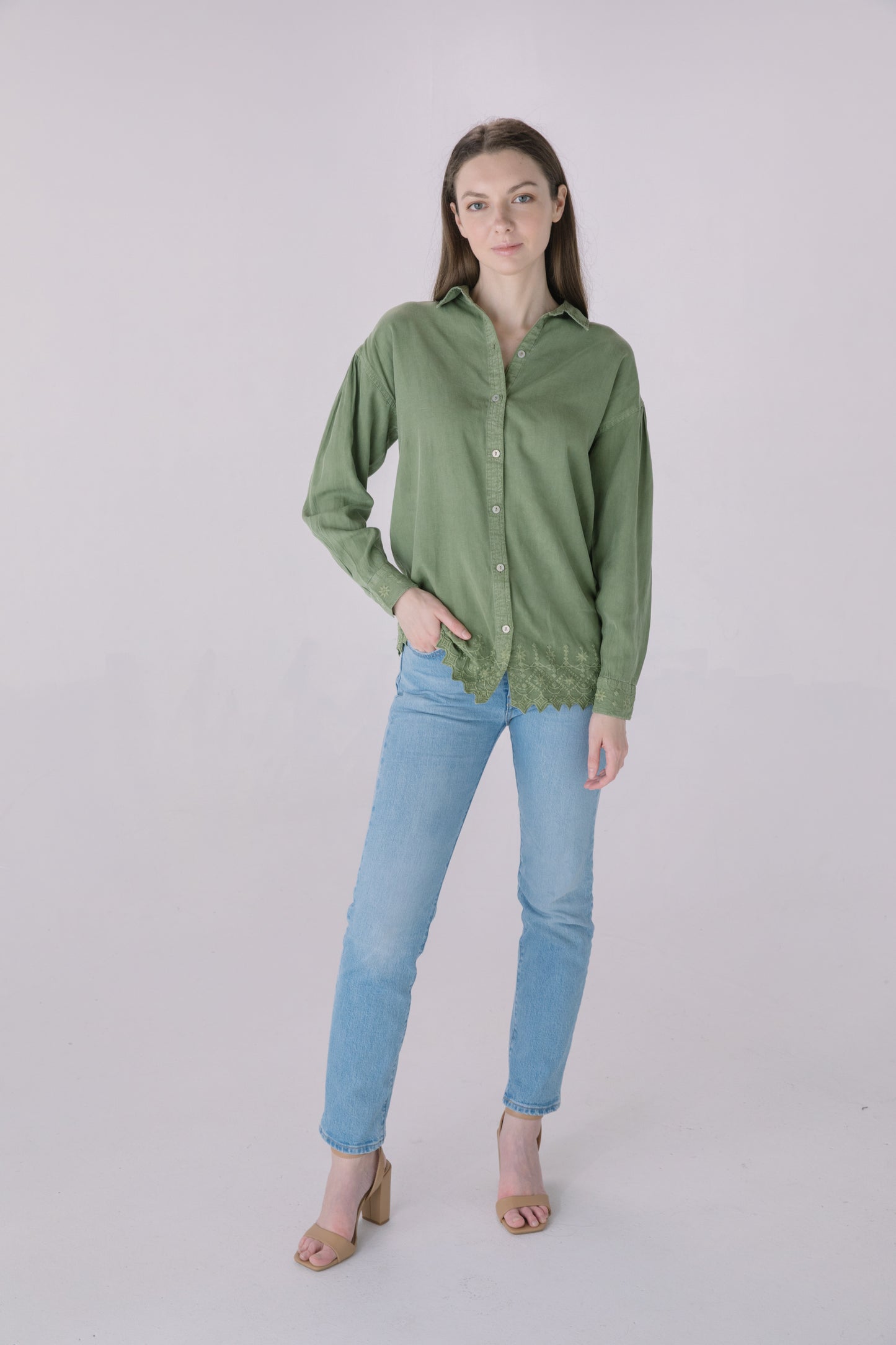 Olive Washed Button Down