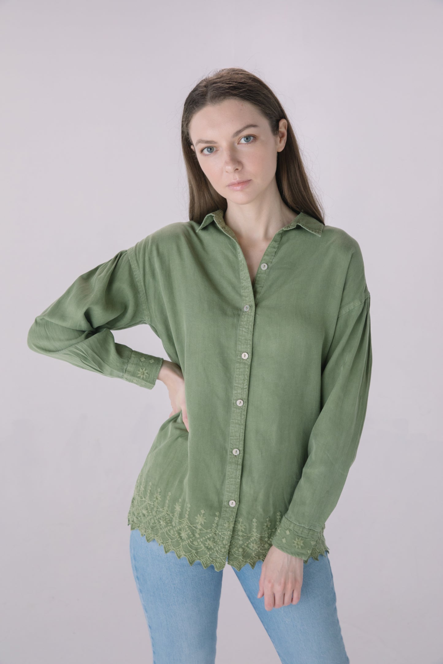 Olive Washed Button Down