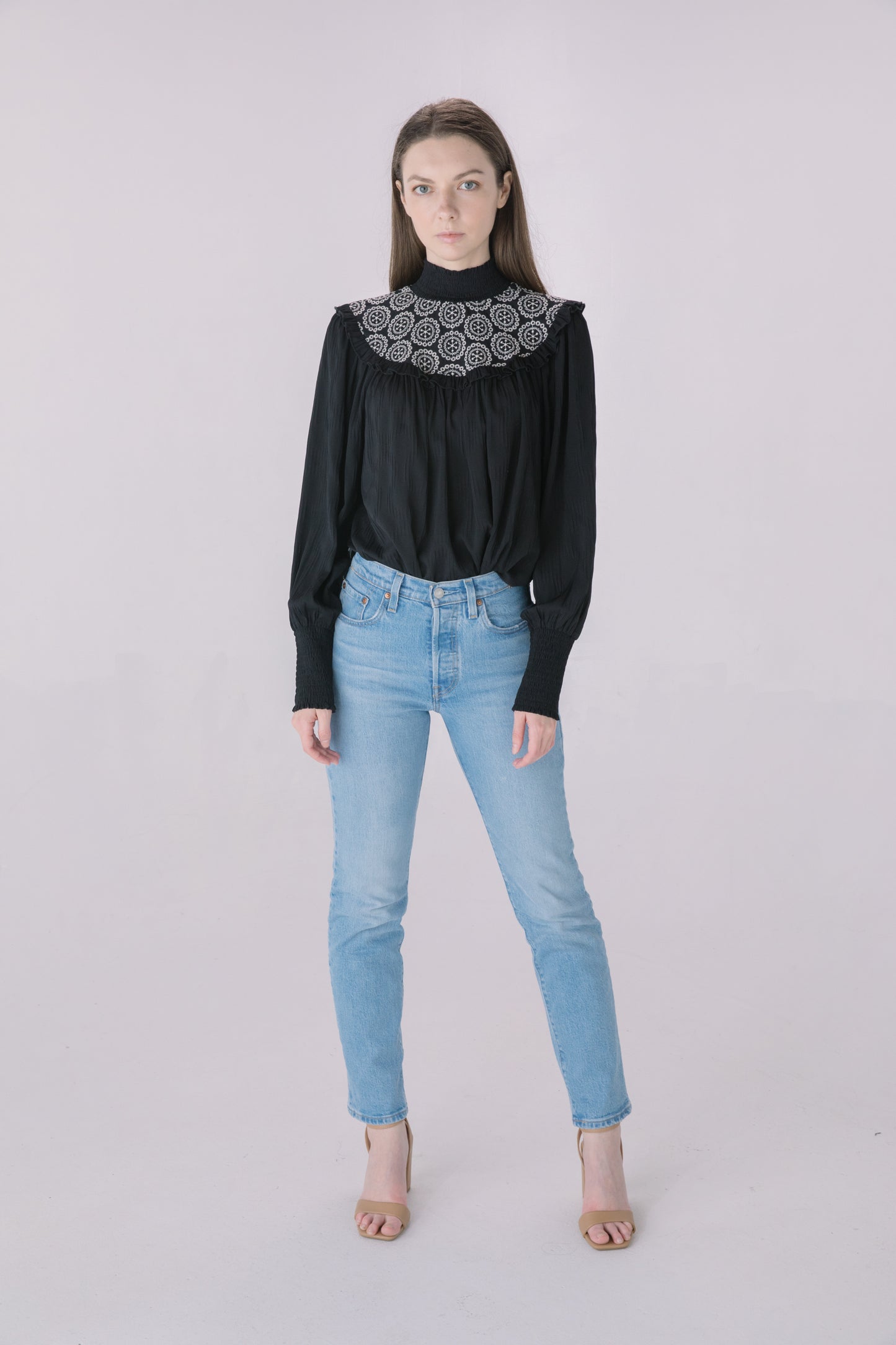 Black Texture Chiffon Smock Blouse