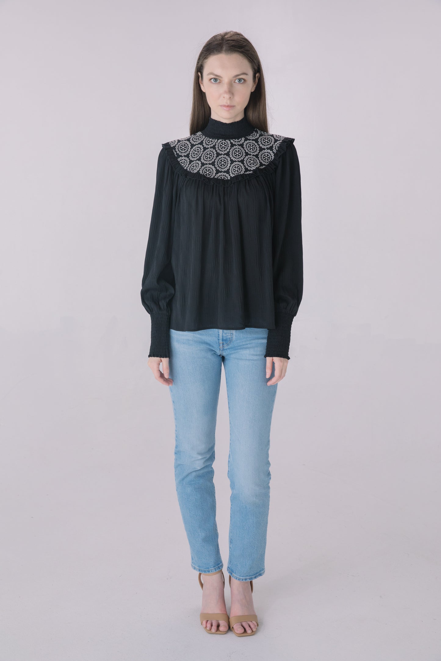 Black Texture Chiffon Smock Blouse