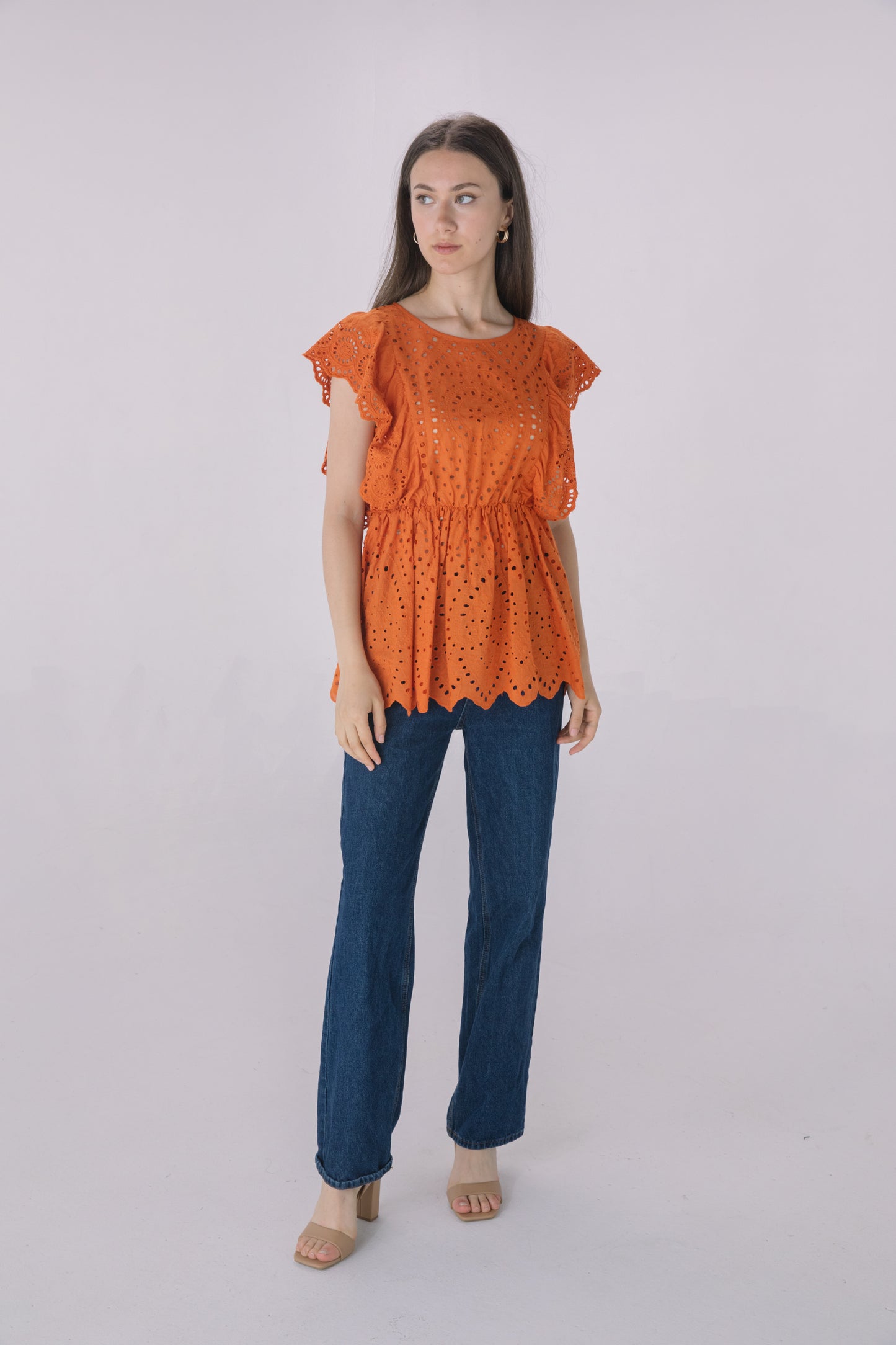 Rust Eyelet Sleeveless Blouse