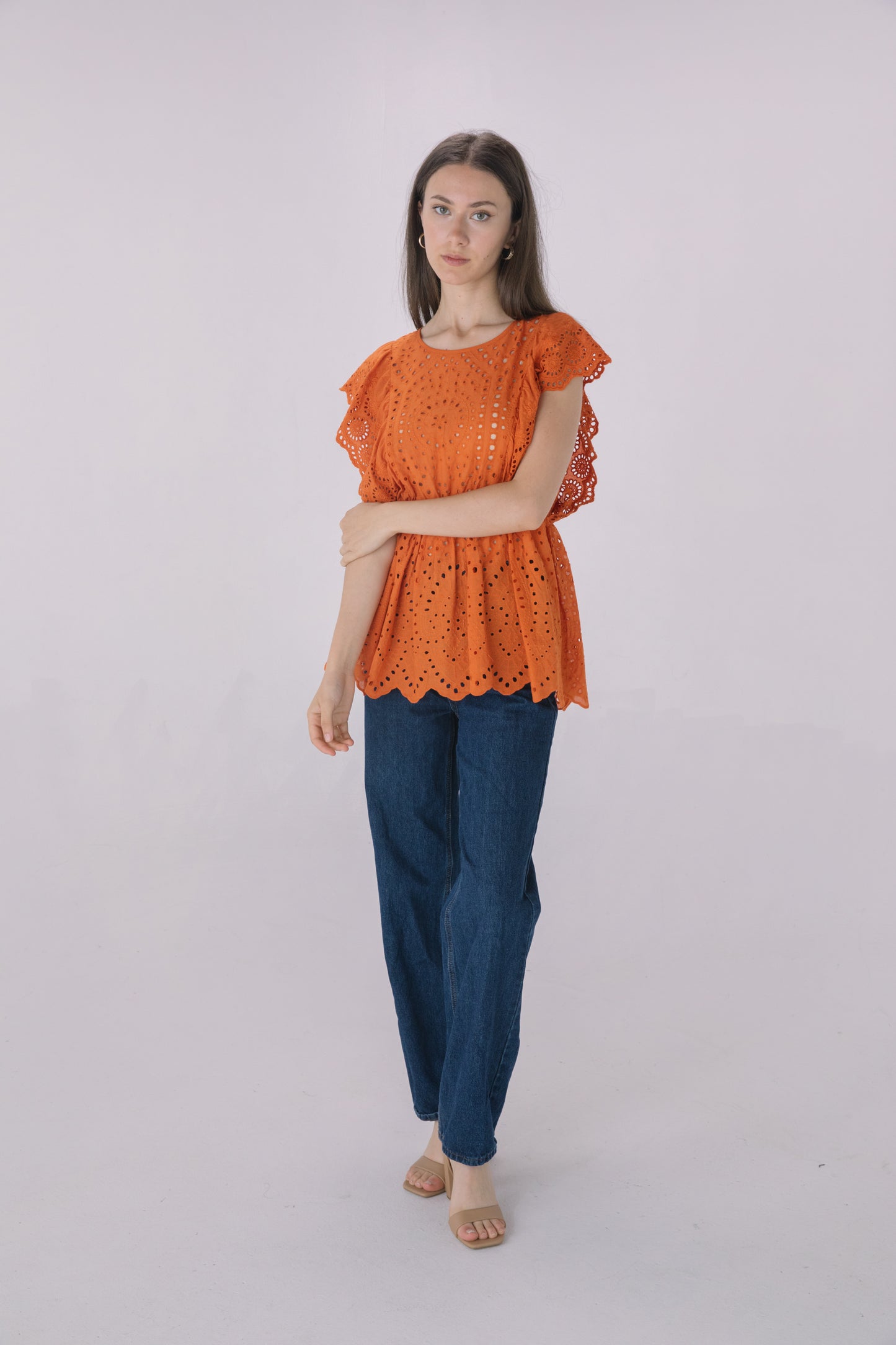Rust Eyelet Sleeveless Blouse