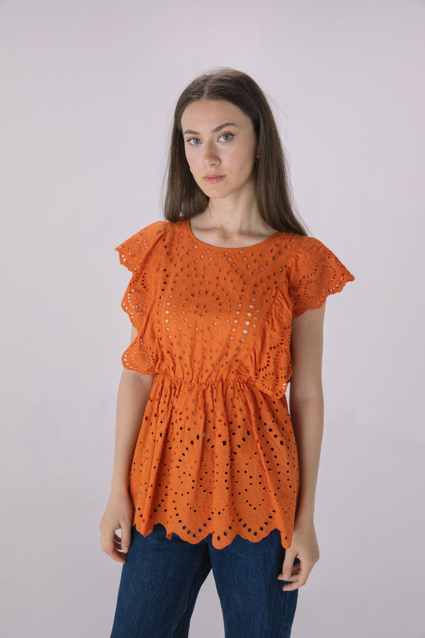 Rust Eyelet Sleeveless Blouse