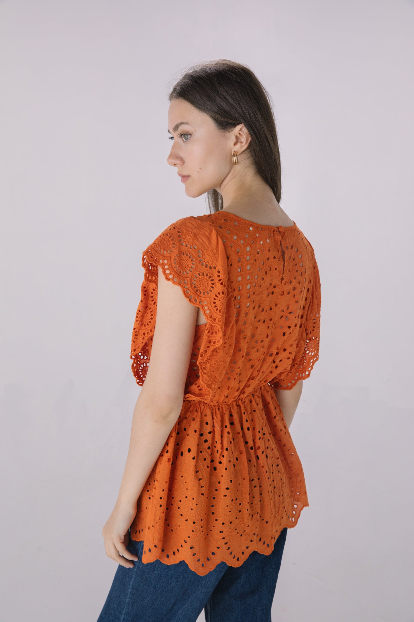 Rust Eyelet Sleeveless Blouse