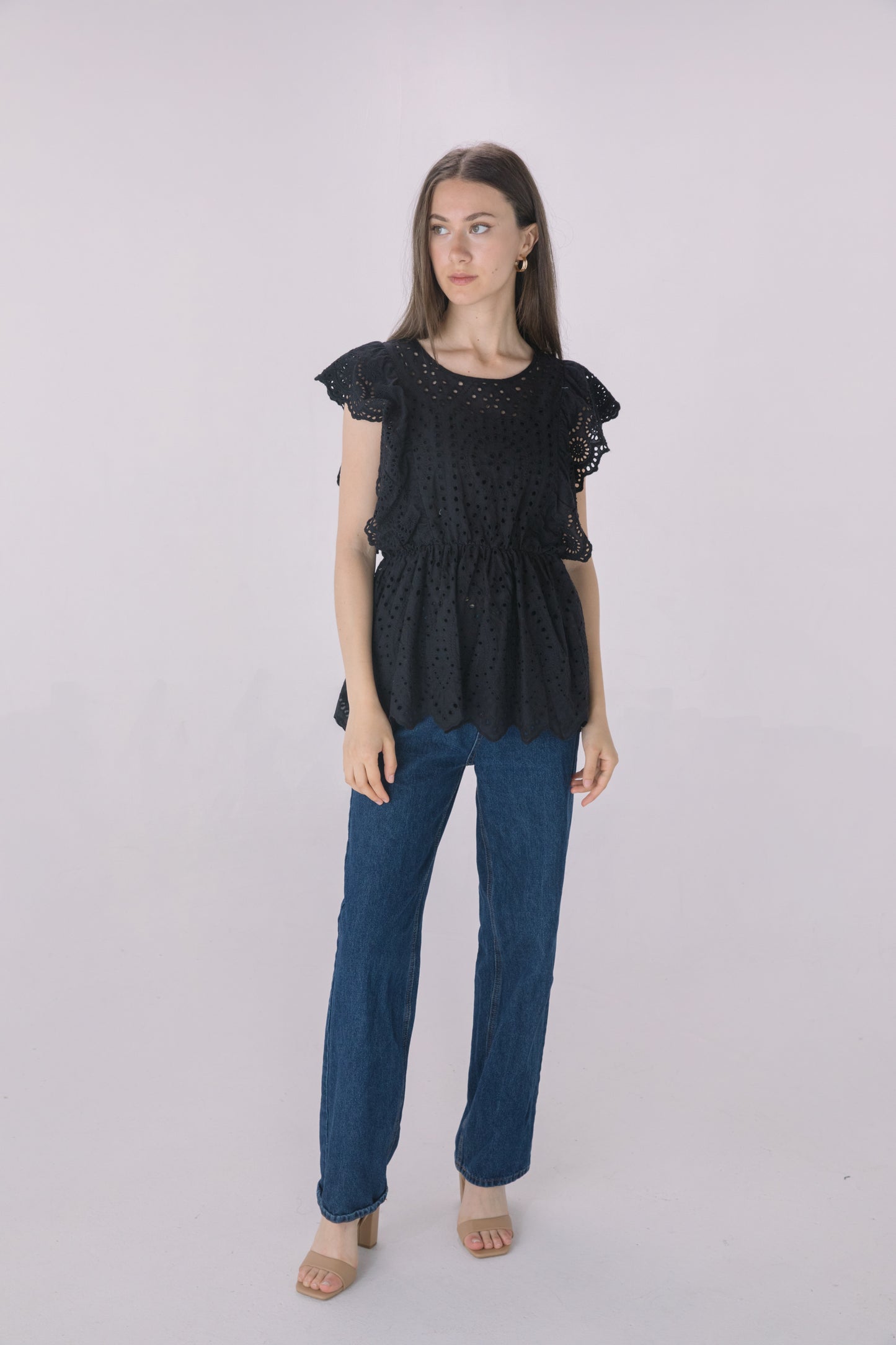 Black Eyelet Sleeveless Blouse