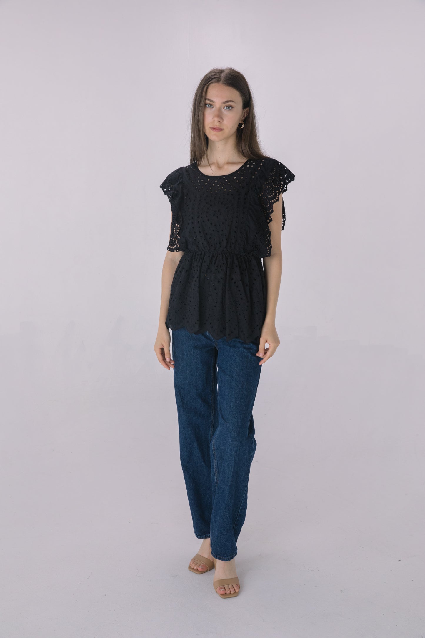 Black Eyelet Sleeveless Blouse