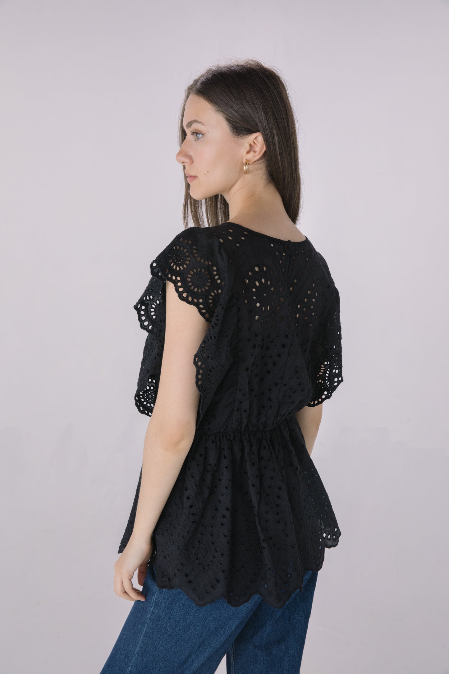 Black Eyelet Sleeveless Blouse