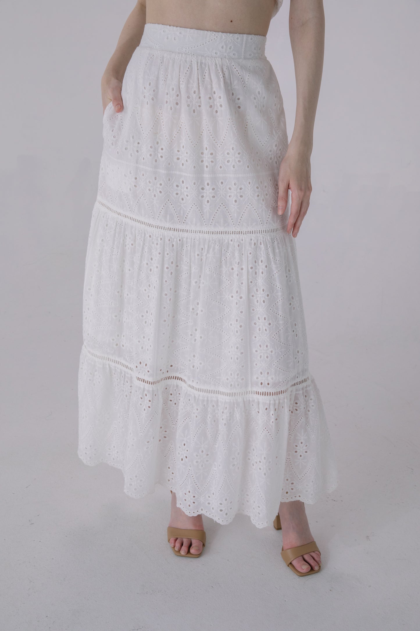 Ivory Tiered Eyelet Skirt