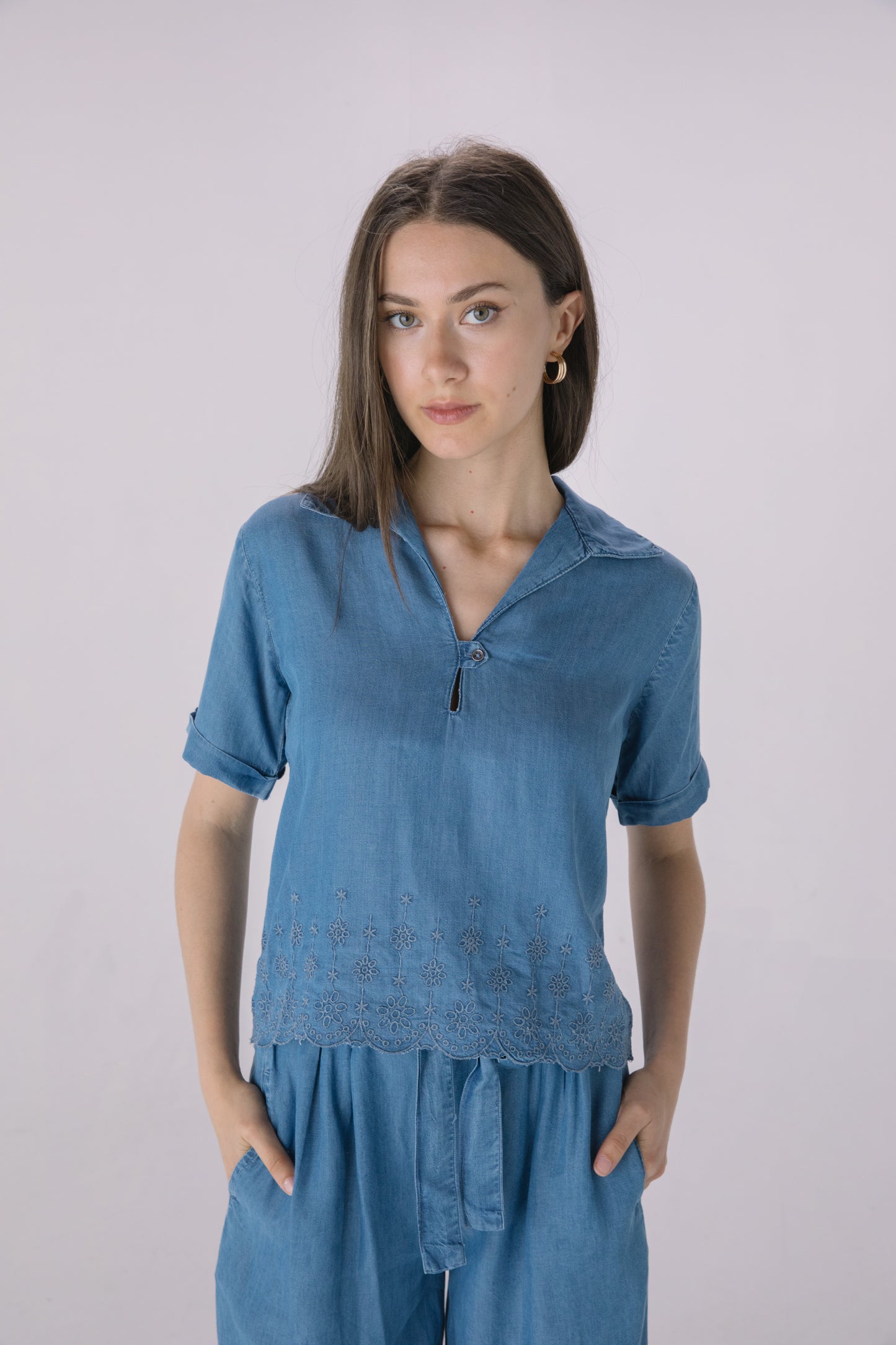 Denim Washed Crop Shirt
