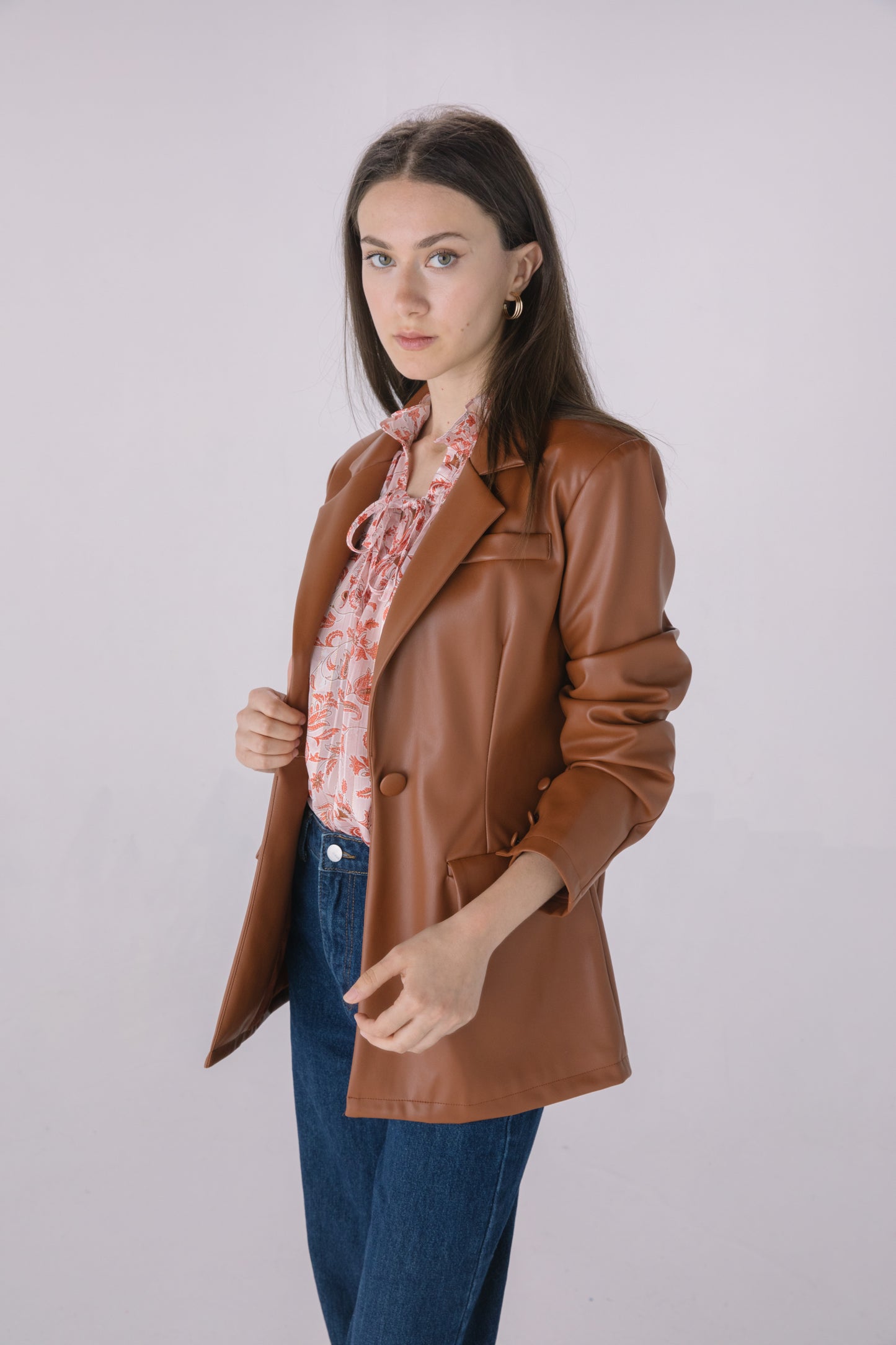 Chocolate Faux Leather Blazer