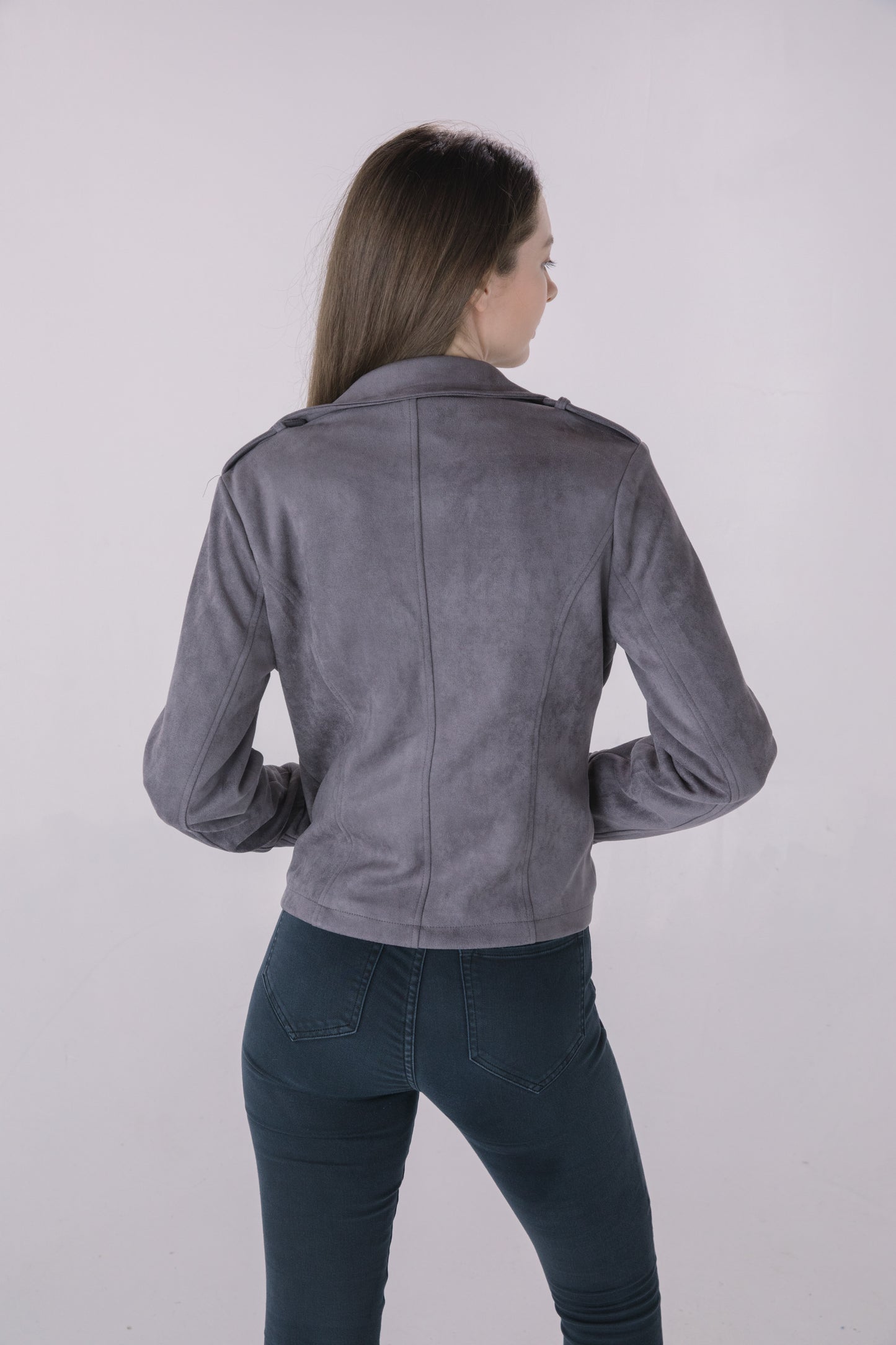 Gunmetal Faux Suede Moto Jacket