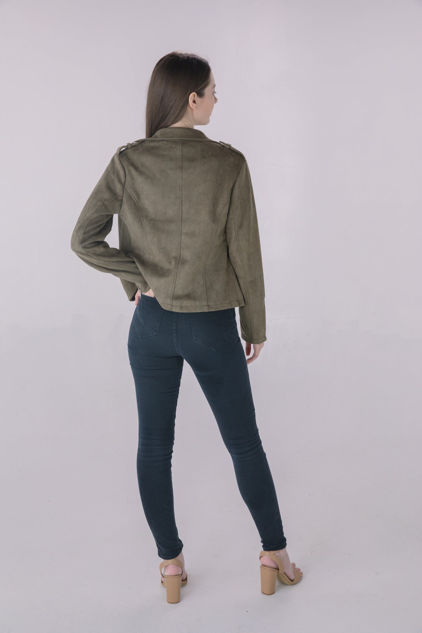 Dark Olive Faux Suede Moto Jacket