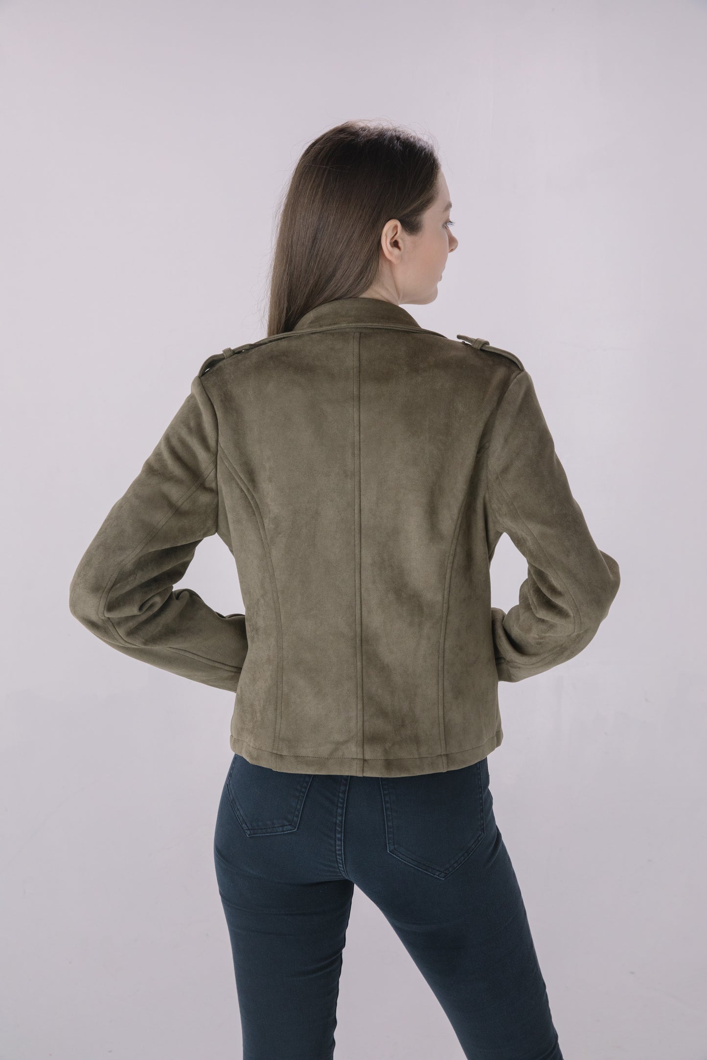 Dark Olive Faux Suede Moto Jacket