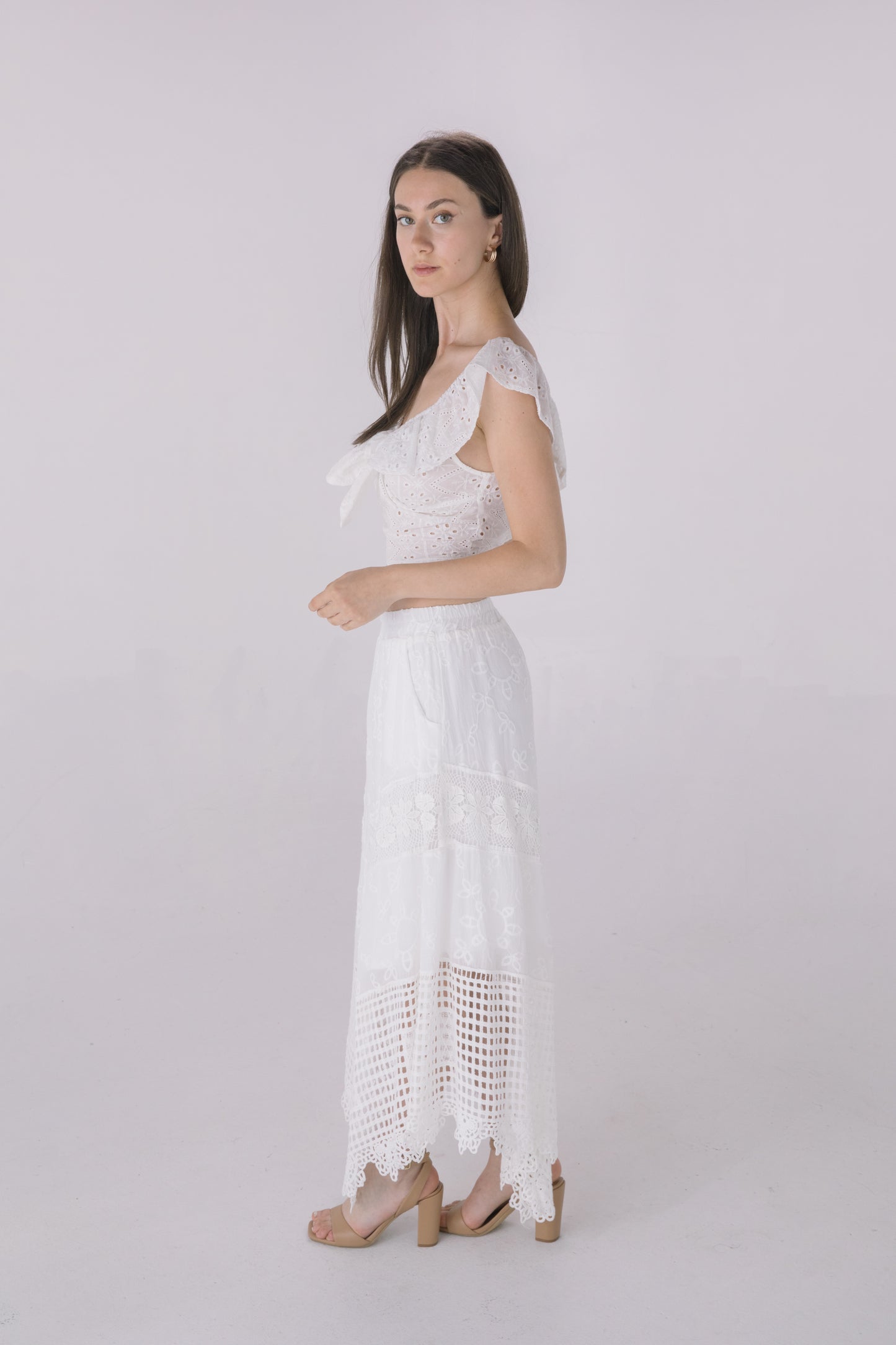Ivory Crochet Hem Asymmetrical Skirt