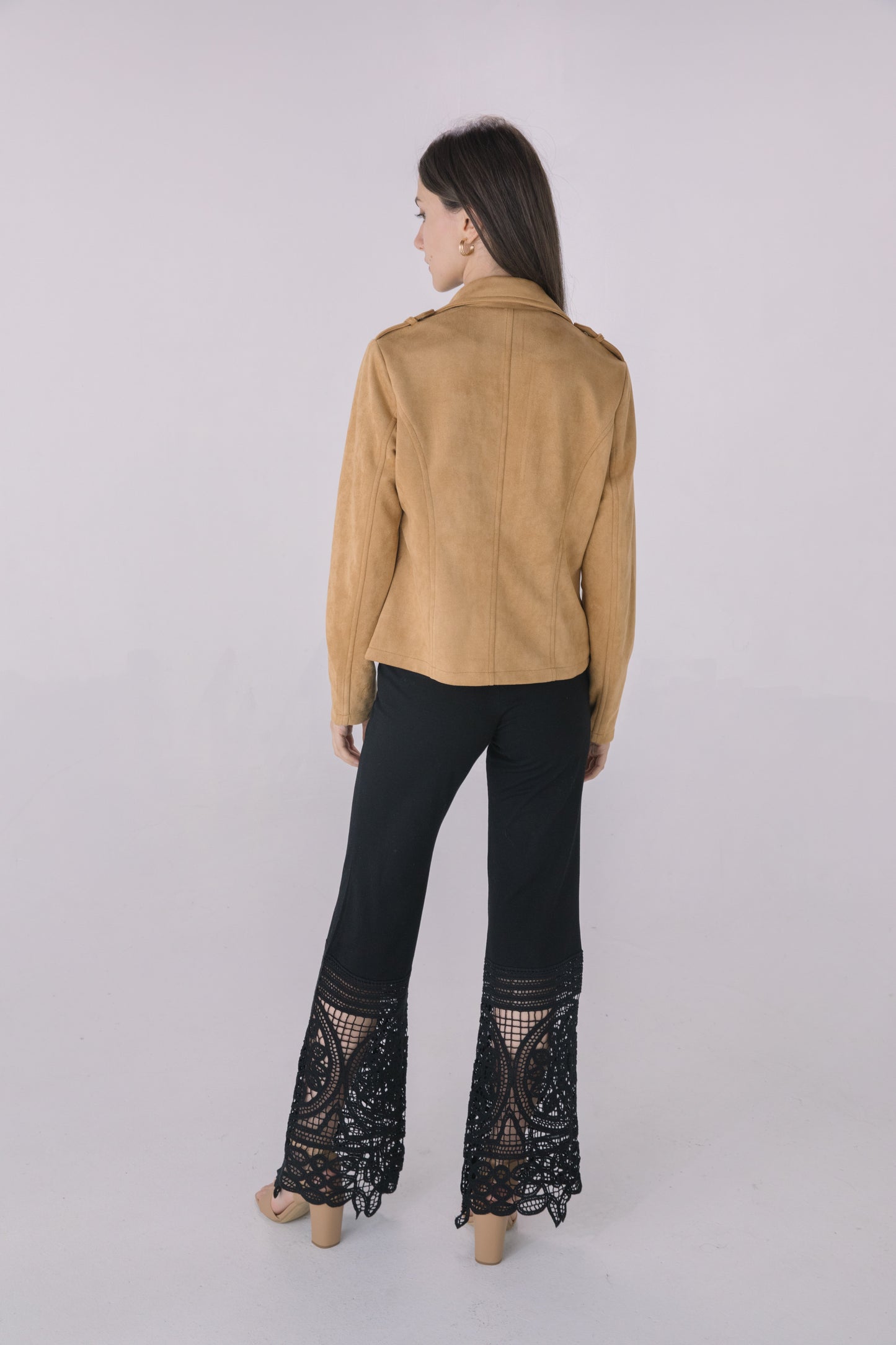 Camel Faux Suede Moto Jacket