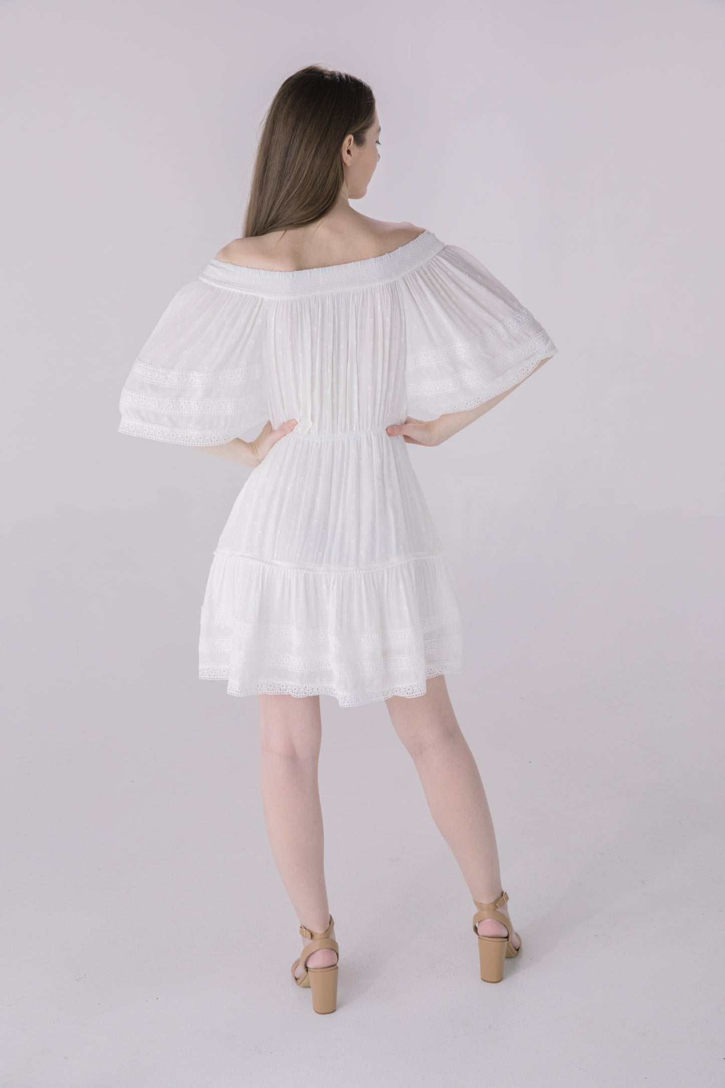Ivory Off Shoulder Mini Dress