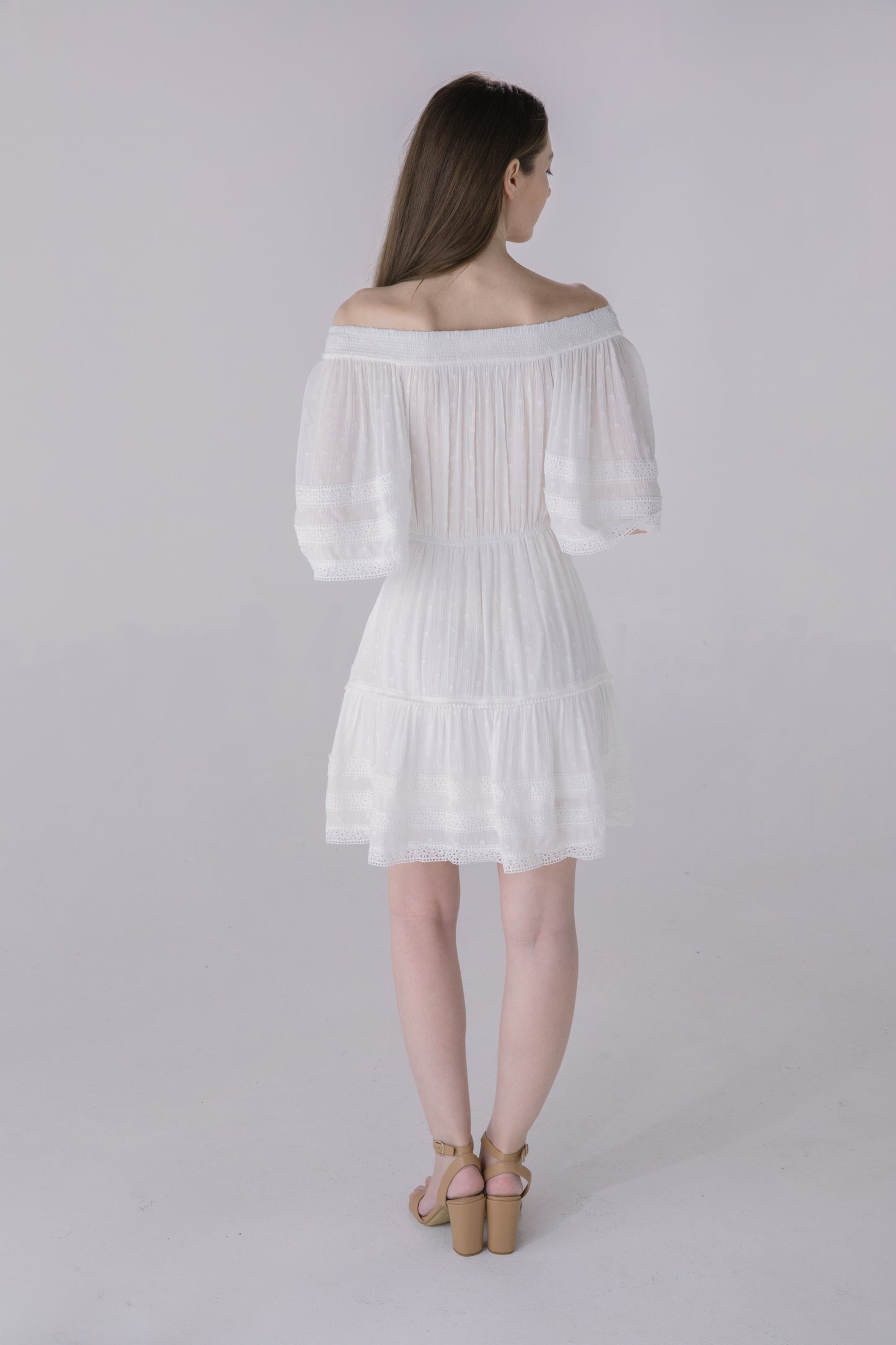Ivory Off Shoulder Mini Dress