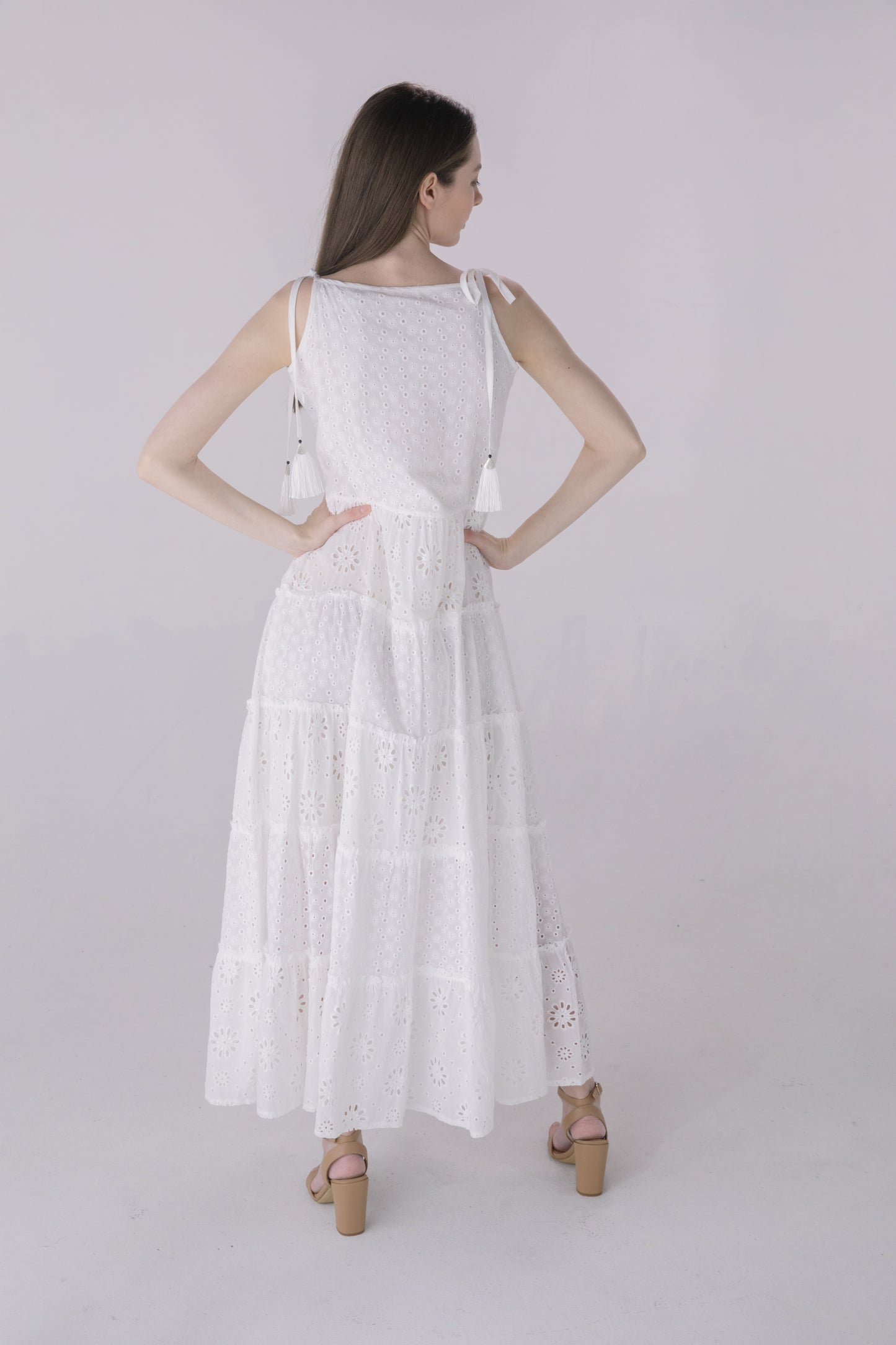 Ivory Eyelet Tiered Maxi Dress