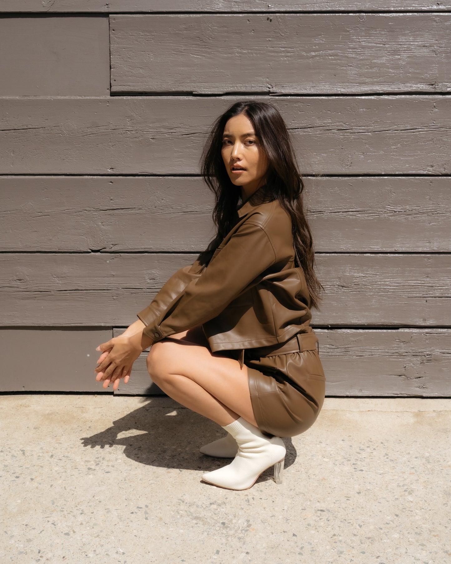 Dark Brown Faux Leather Button Down