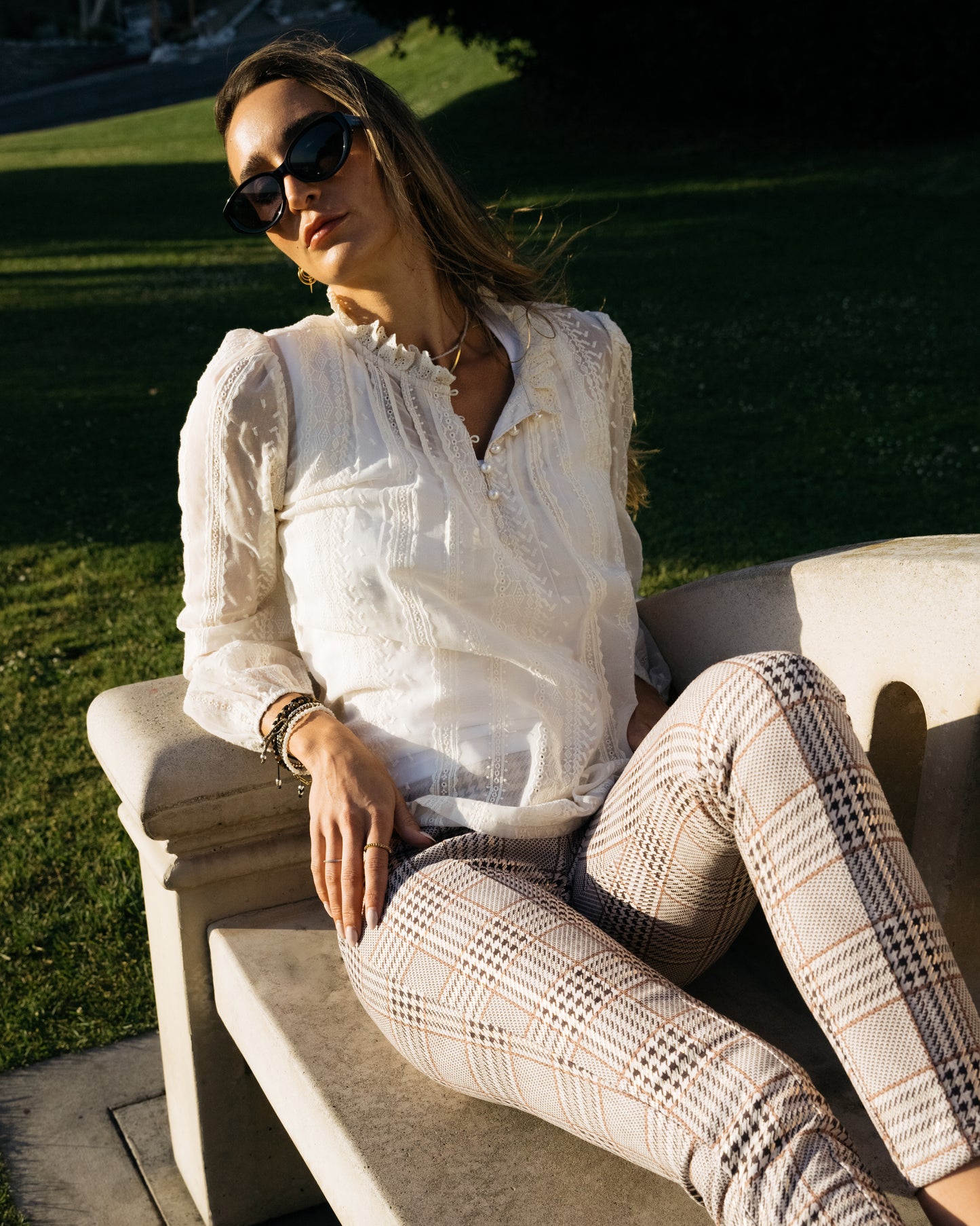 Beige Tonal Embroidered Chiffon Blouse