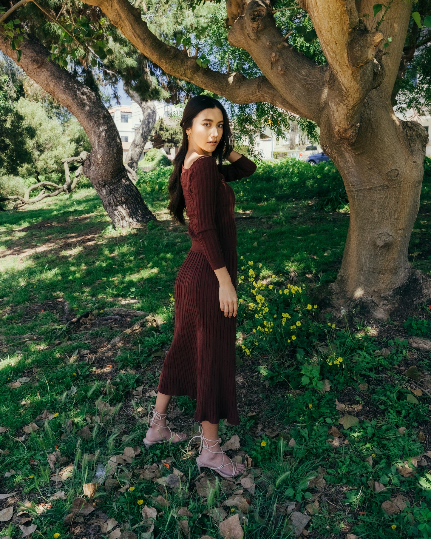 Chocolate Brown One Shoulder Cable Knit Sweater