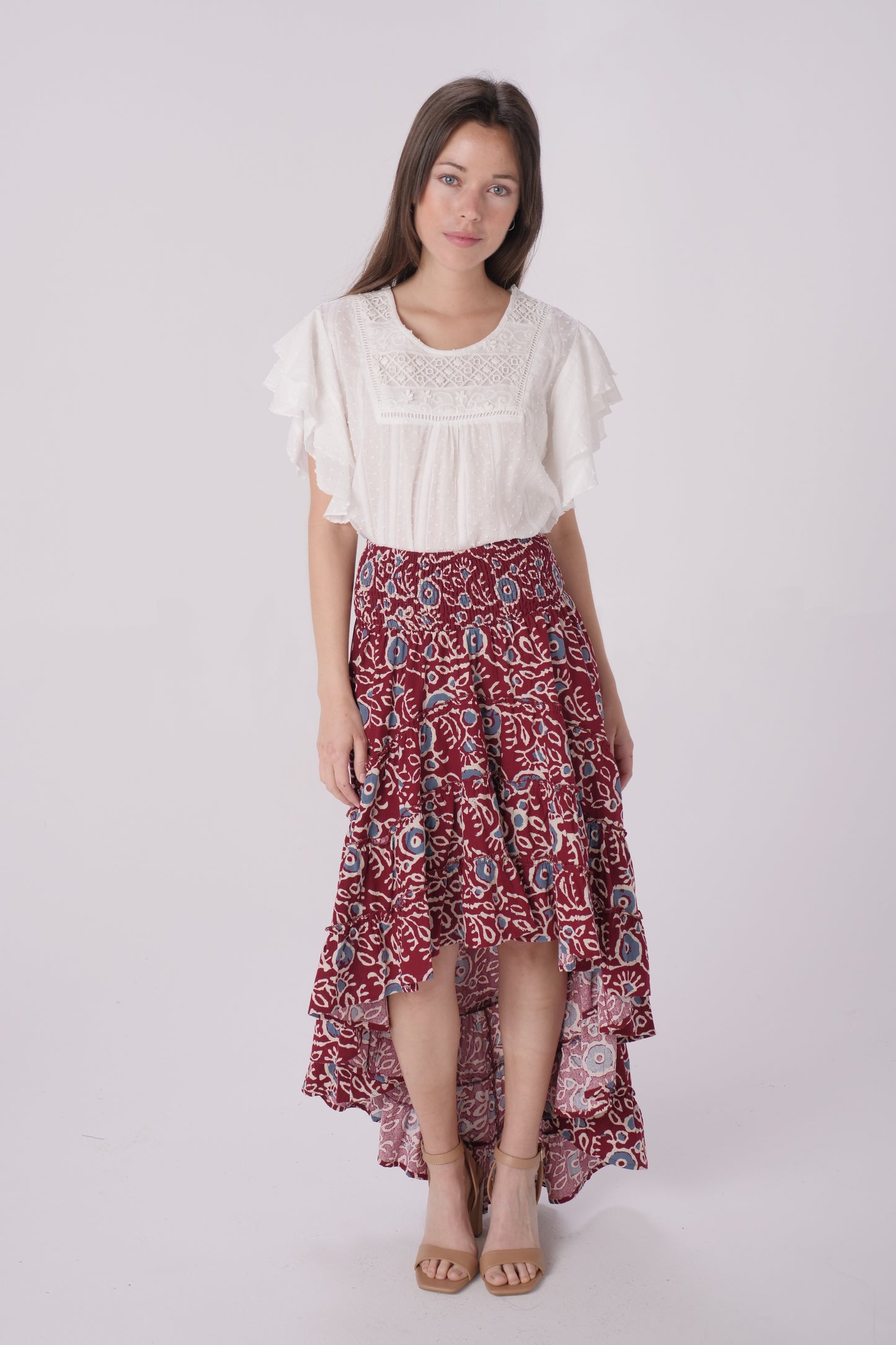 Ivory Textured Flutter Sleeve Blouse
